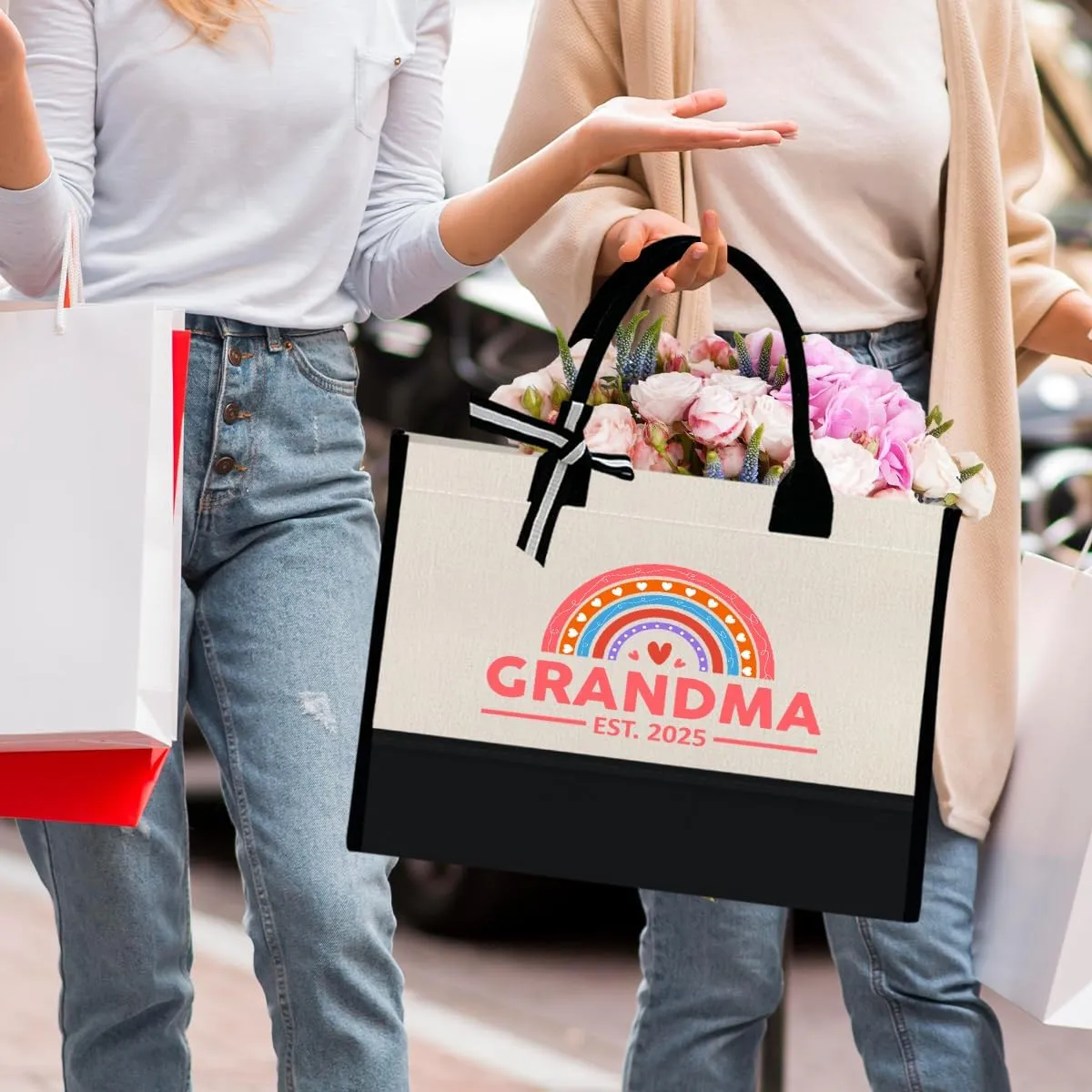 Grandma Canvas Tote Bag Gift, Grandma Gift for Birthday Mother's Day Retirement Nana Grandma to Be Grocery Bag