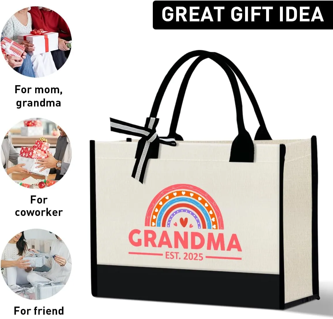 Grandma Canvas Tote Bag Gift, Grandma Gift for Birthday Mother's Day Retirement Nana Grandma to Be Grocery Bag