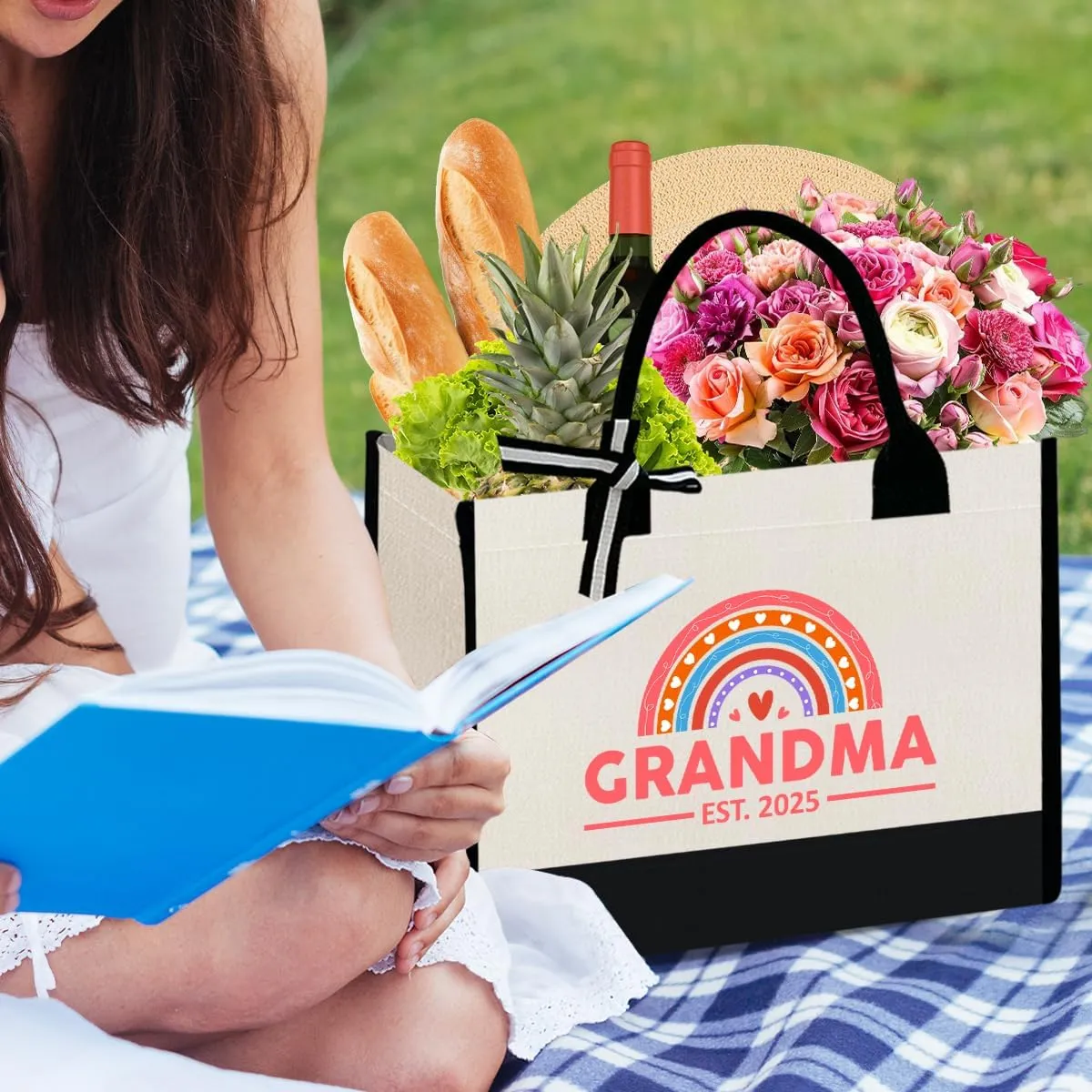 Grandma Canvas Tote Bag Gift, Grandma Gift for Birthday Mother's Day Retirement Nana Grandma to Be Grocery Bag