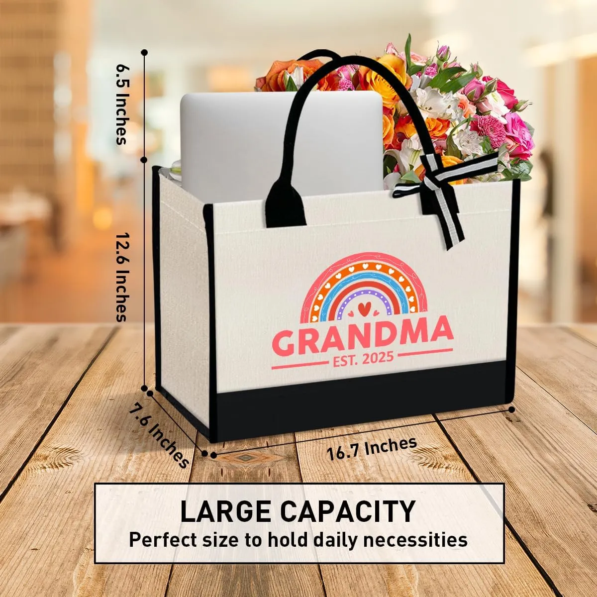 Grandma Canvas Tote Bag Gift, Grandma Gift for Birthday Mother's Day Retirement Nana Grandma to Be Grocery Bag