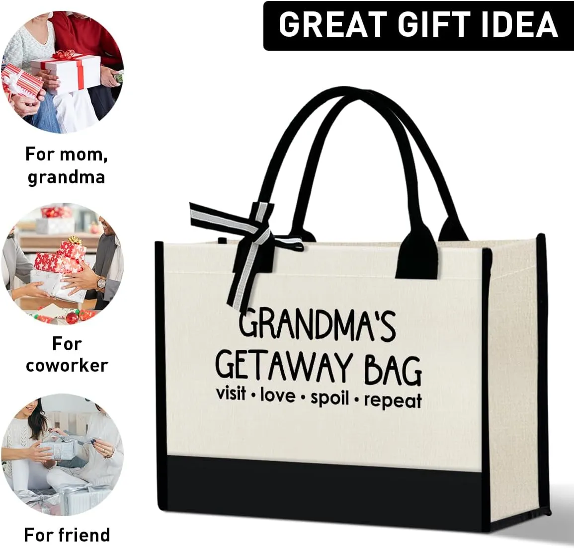 Grandma Canvas Tote Bag Gift, Grandma Gift for Birthday Mother's Day Retirement Nana Grandma to Be Grocery Bag