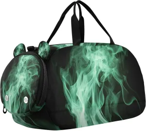 Green Flame Sports Duffle Bag for Teens Girls Boys, Gym Bag with Shoe Compartment, Kids Travel Overnight Weekender Shoulder Bag