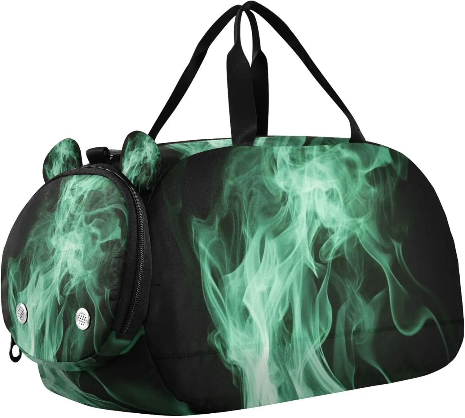 Green Flame Sports Duffle Bag for Teens Girls Boys, Gym Bag with Shoe Compartment, Kids Travel Overnight Weekender Shoulder Bag
