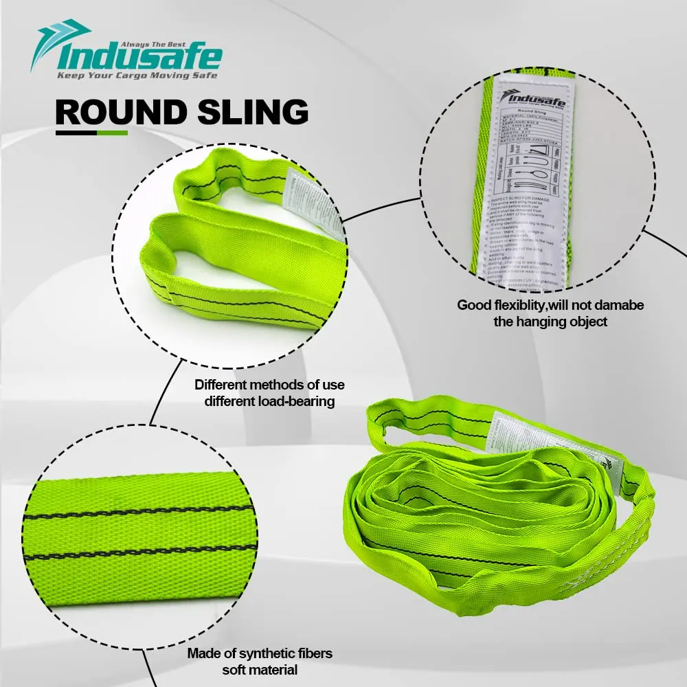 Green Polyester Endless Round Sling Heavy Duty Poly Lifting Sling 5300lbs Vertical Capacity, 6 Feet Length, Pack of 4