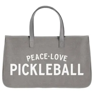Grey Canvas & Leather Tote - Peace Love Pickleball