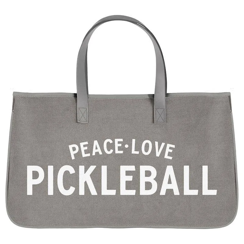 Grey Canvas & Leather Tote - Peace Love Pickleball