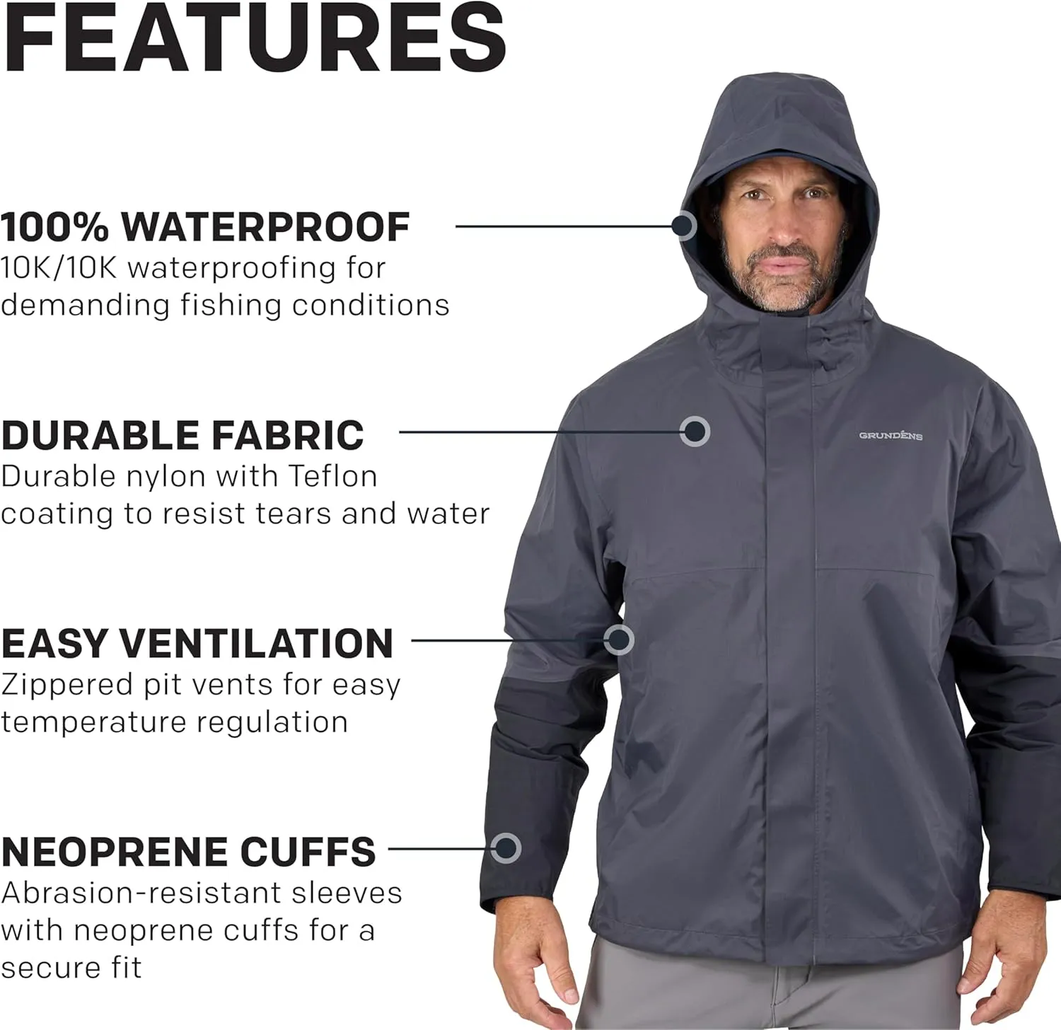 Grundens Dreadnought Jacket - Waterproof and Wind Resistant Jacket, All Weather Commercial Fishing Jacket, Medium Duty