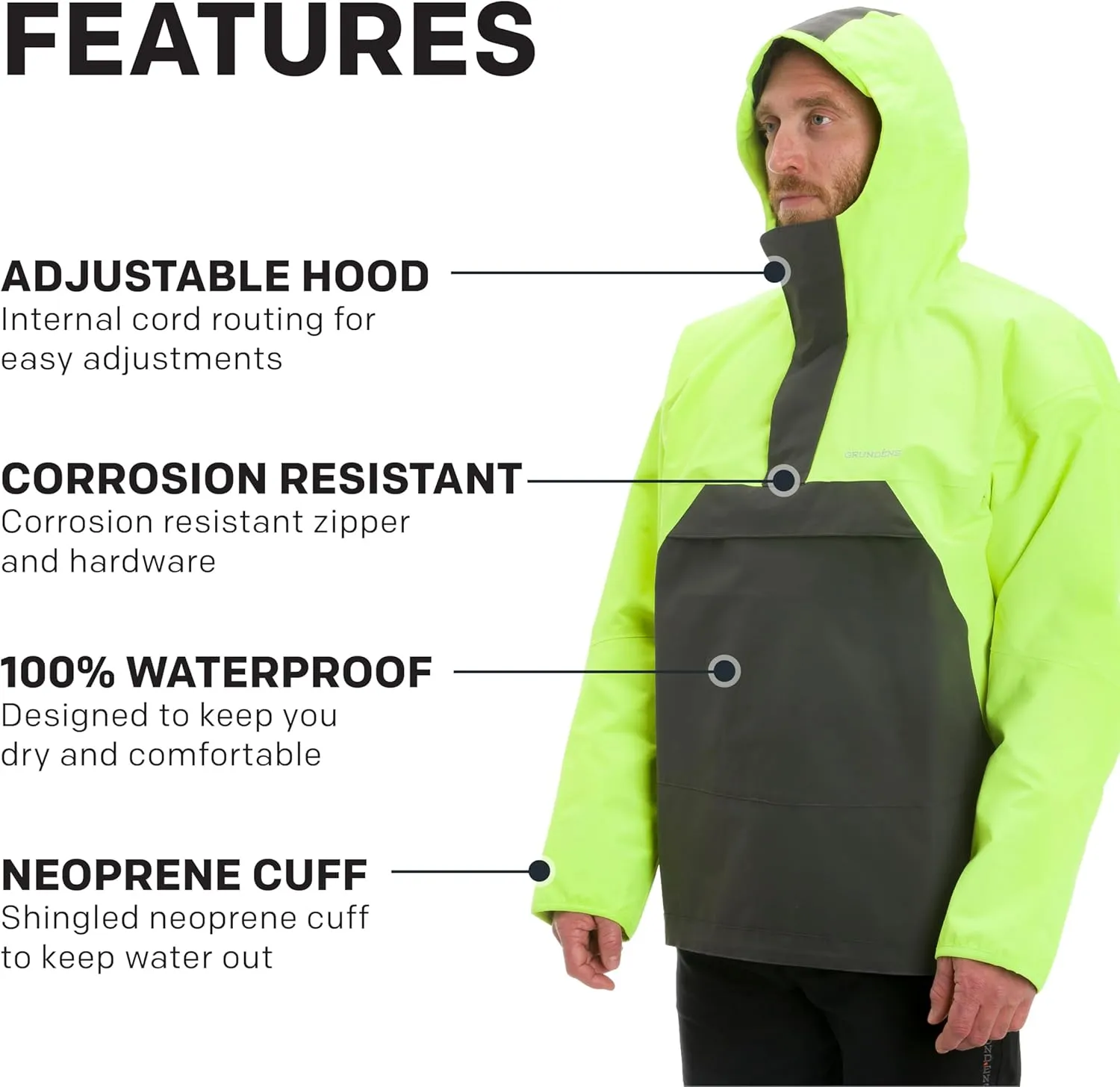 Grundens Men's Full Share Anorak | Durable, Breathable and Waterproof Rain Jacket Designed for Rugged, Heavy-Duty Performance