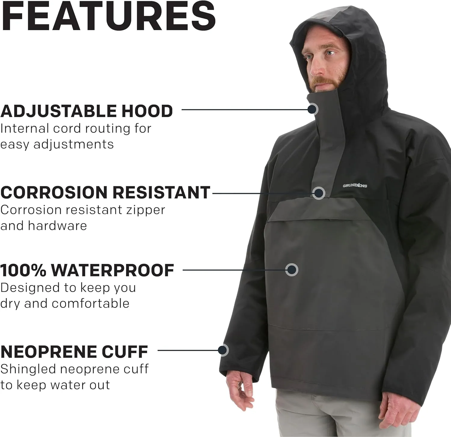Grundens Men's Full Share Anorak | Durable, Breathable and Waterproof Rain Jacket Designed for Rugged, Heavy-Duty Performance