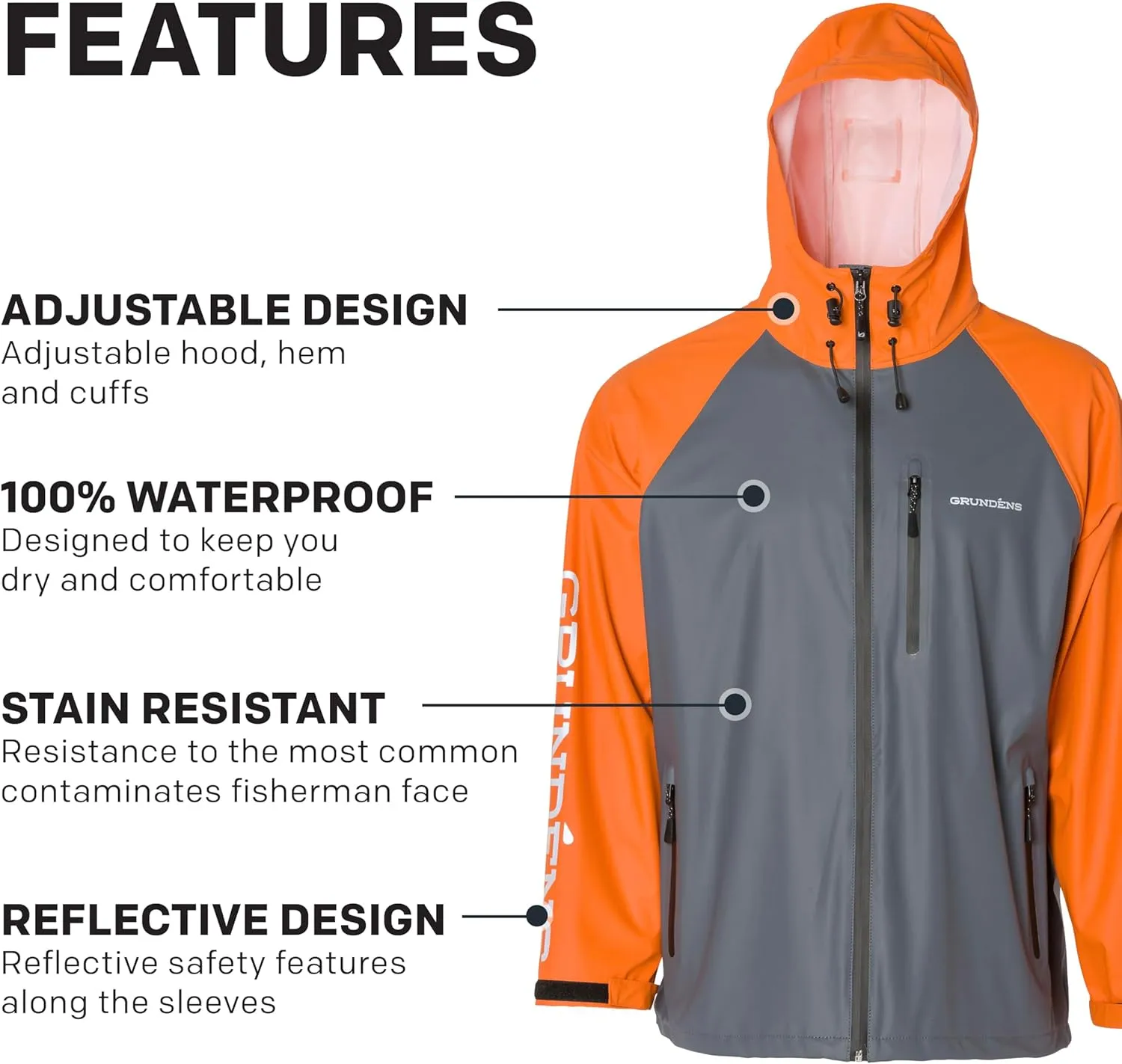 Grunden’s Men’s Tourney Jacket - Hooded Waterproof Fishing Jacket, Lightweight Athletic Fit, Packable Rain Coat