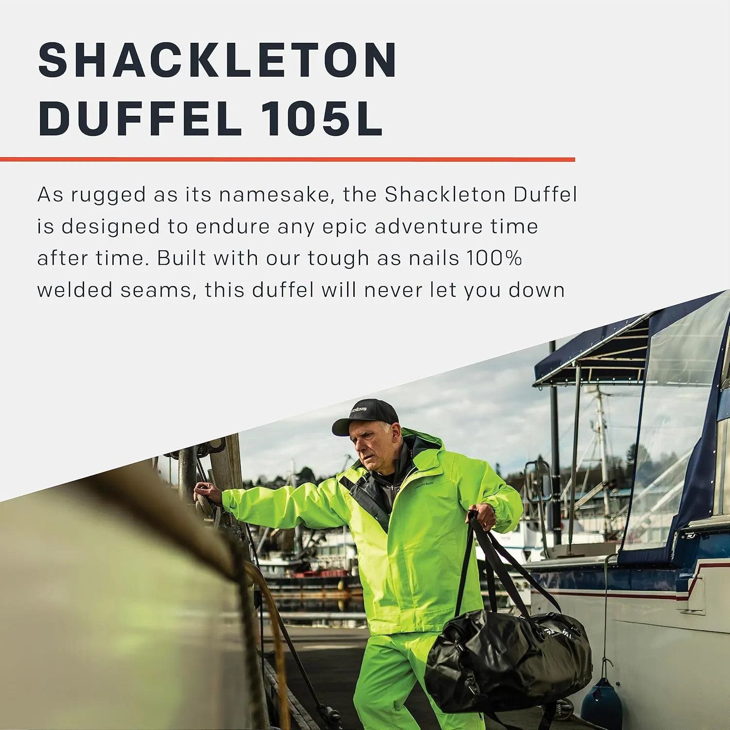 Grundens Shackleton 2.0 Duffel 105L - Waterproof, Welded Construction, Roll Top Closure, and External Secure Zipper Storage for Fishing and Outdoor Use, Anchor