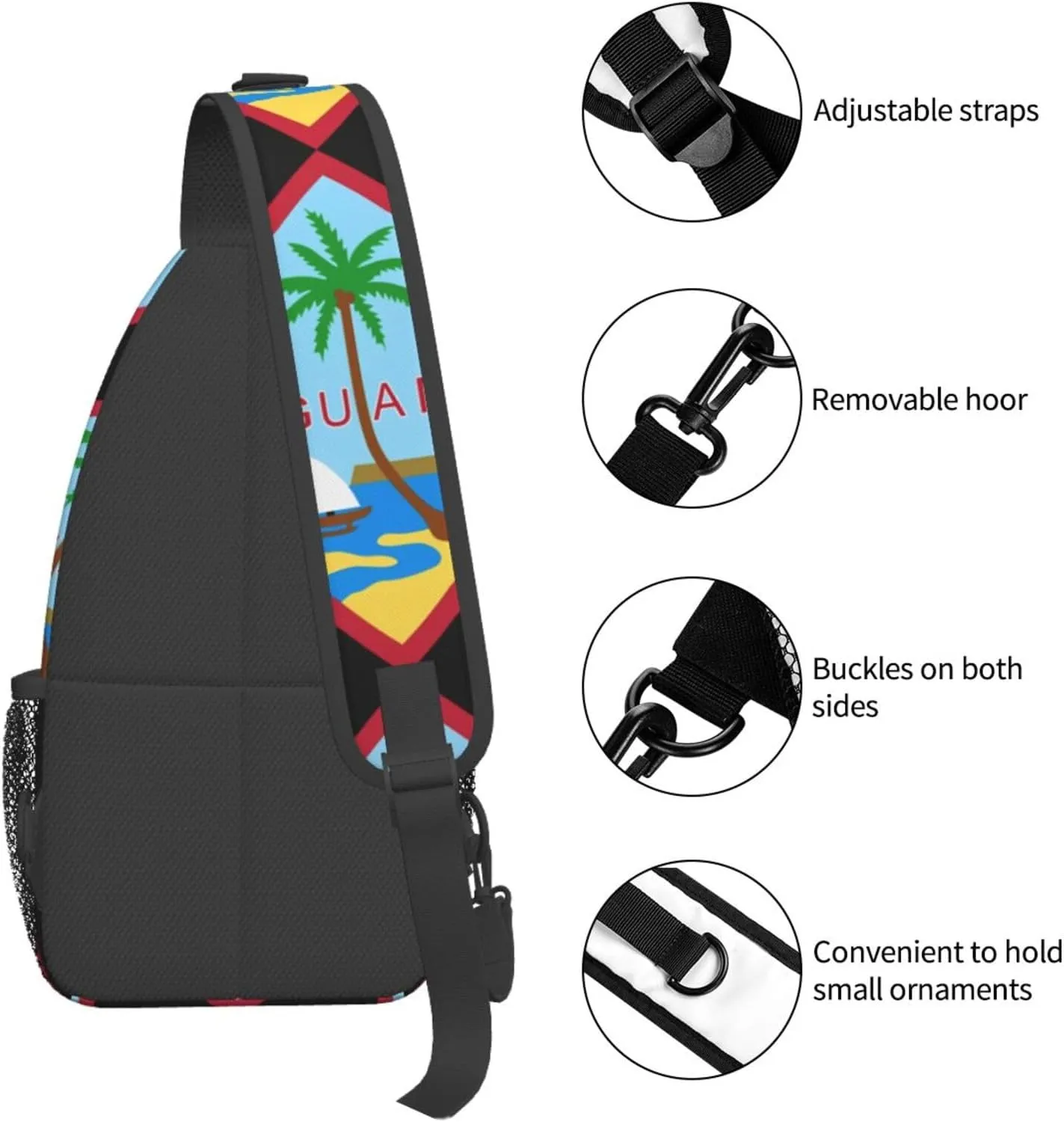 Guam Island Flag Chest Sling Bag Crossbody Shoulder Backpack Bag Gym Cycling Travel Hiking Daypack Cross Bag