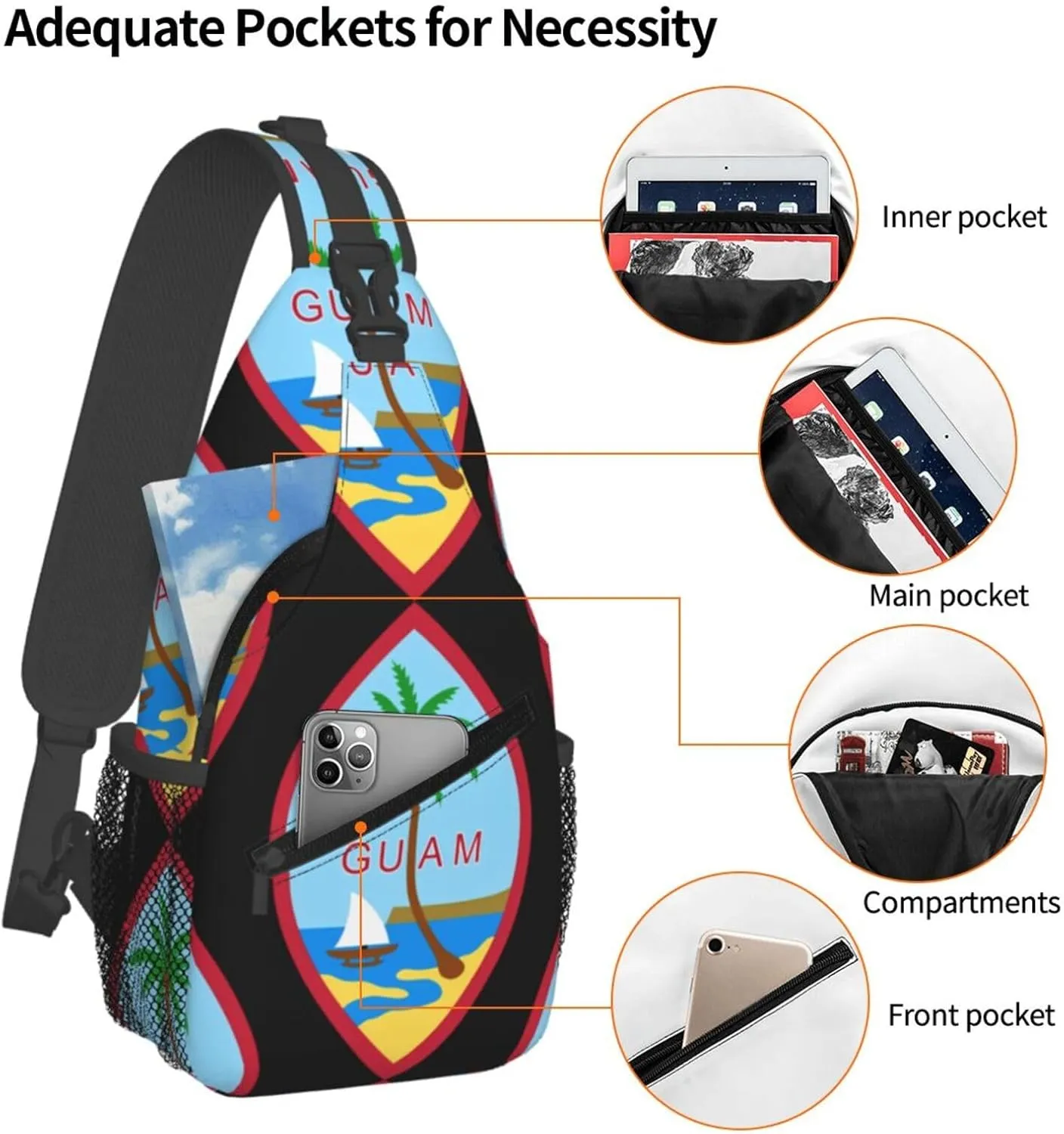 Guam Island Flag Chest Sling Bag Crossbody Shoulder Backpack Bag Gym Cycling Travel Hiking Daypack Cross Bag