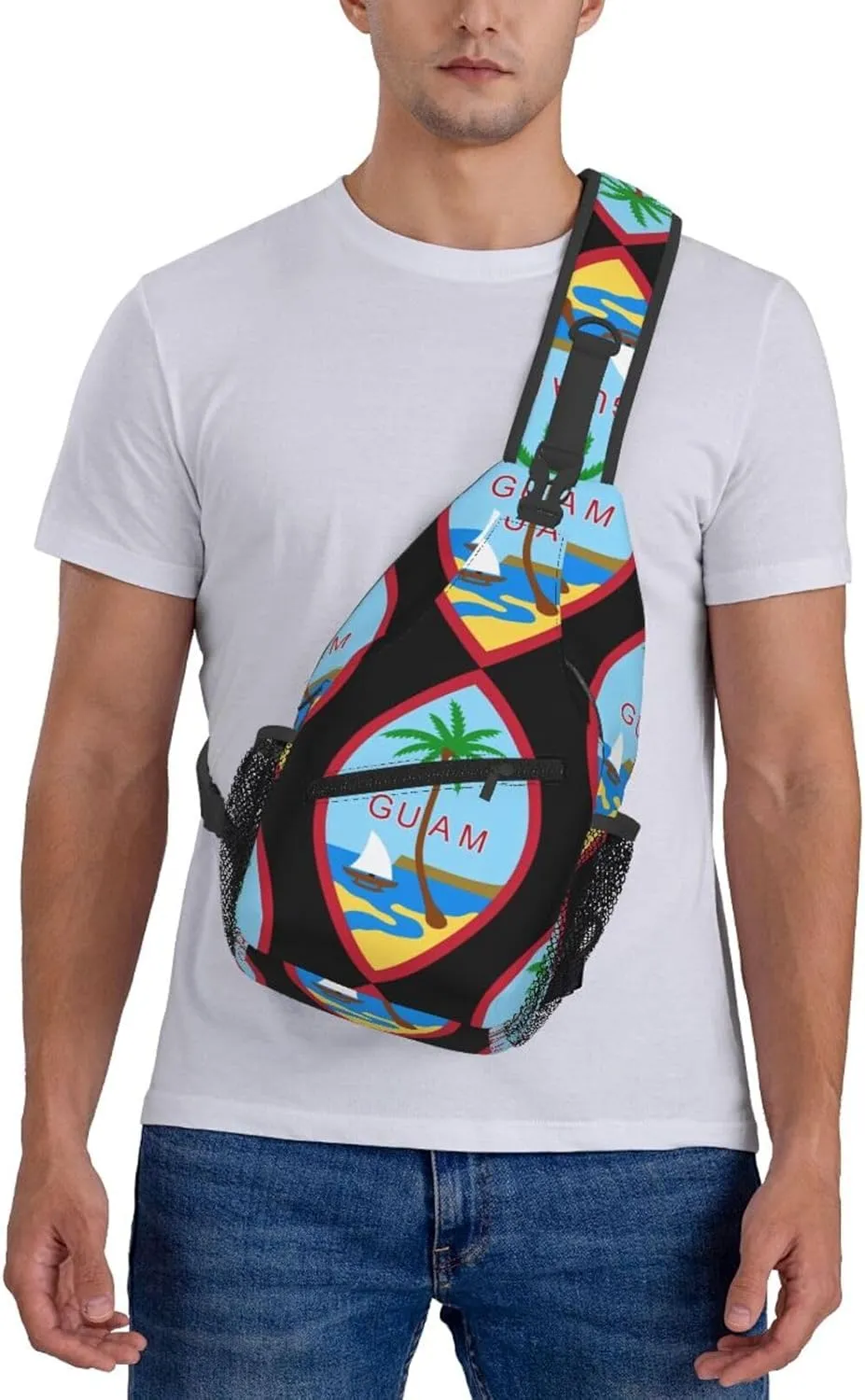 Guam Island Flag Chest Sling Bag Crossbody Shoulder Backpack Bag Gym Cycling Travel Hiking Daypack Cross Bag
