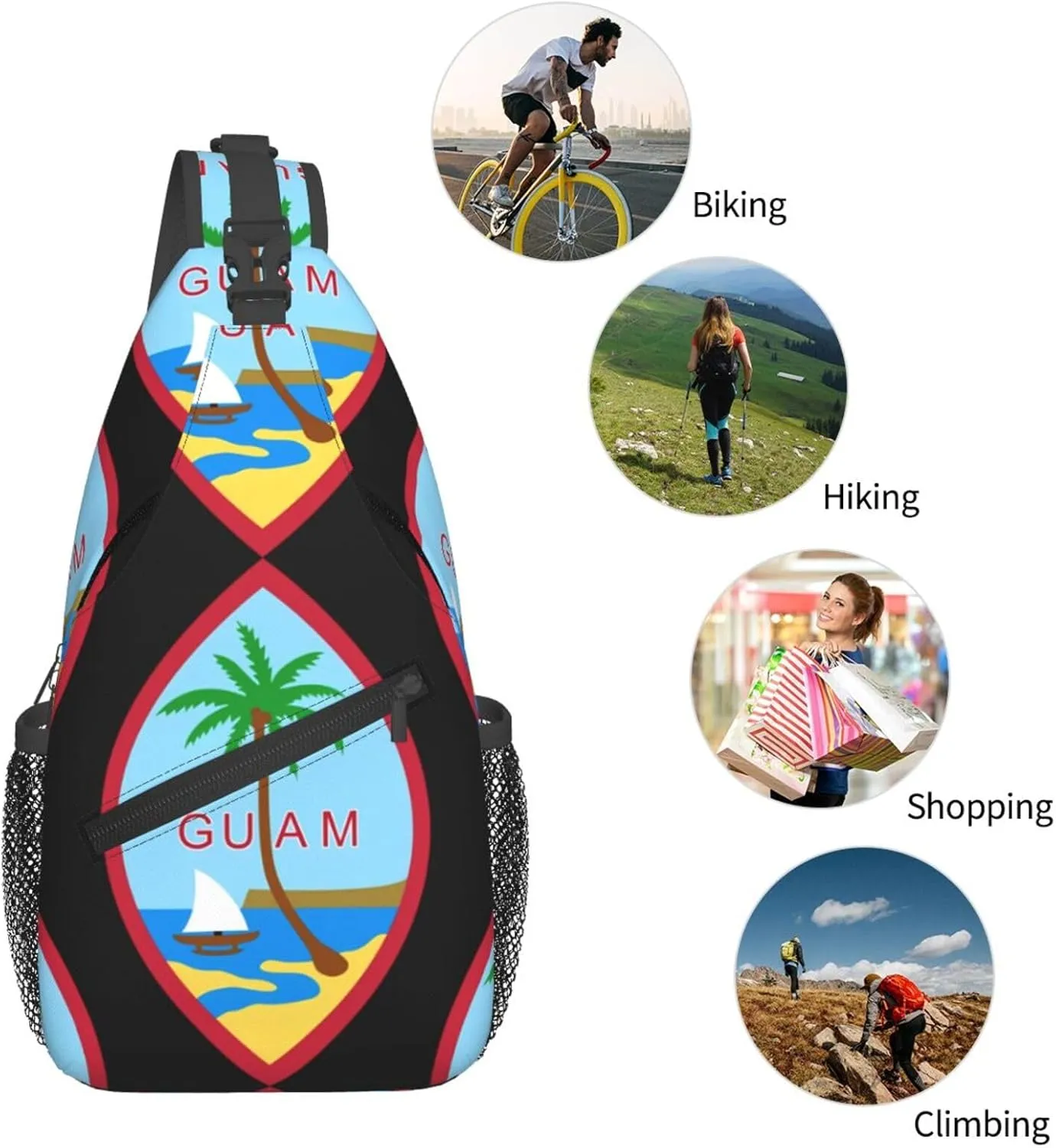 Guam Island Flag Chest Sling Bag Crossbody Shoulder Backpack Bag Gym Cycling Travel Hiking Daypack Cross Bag