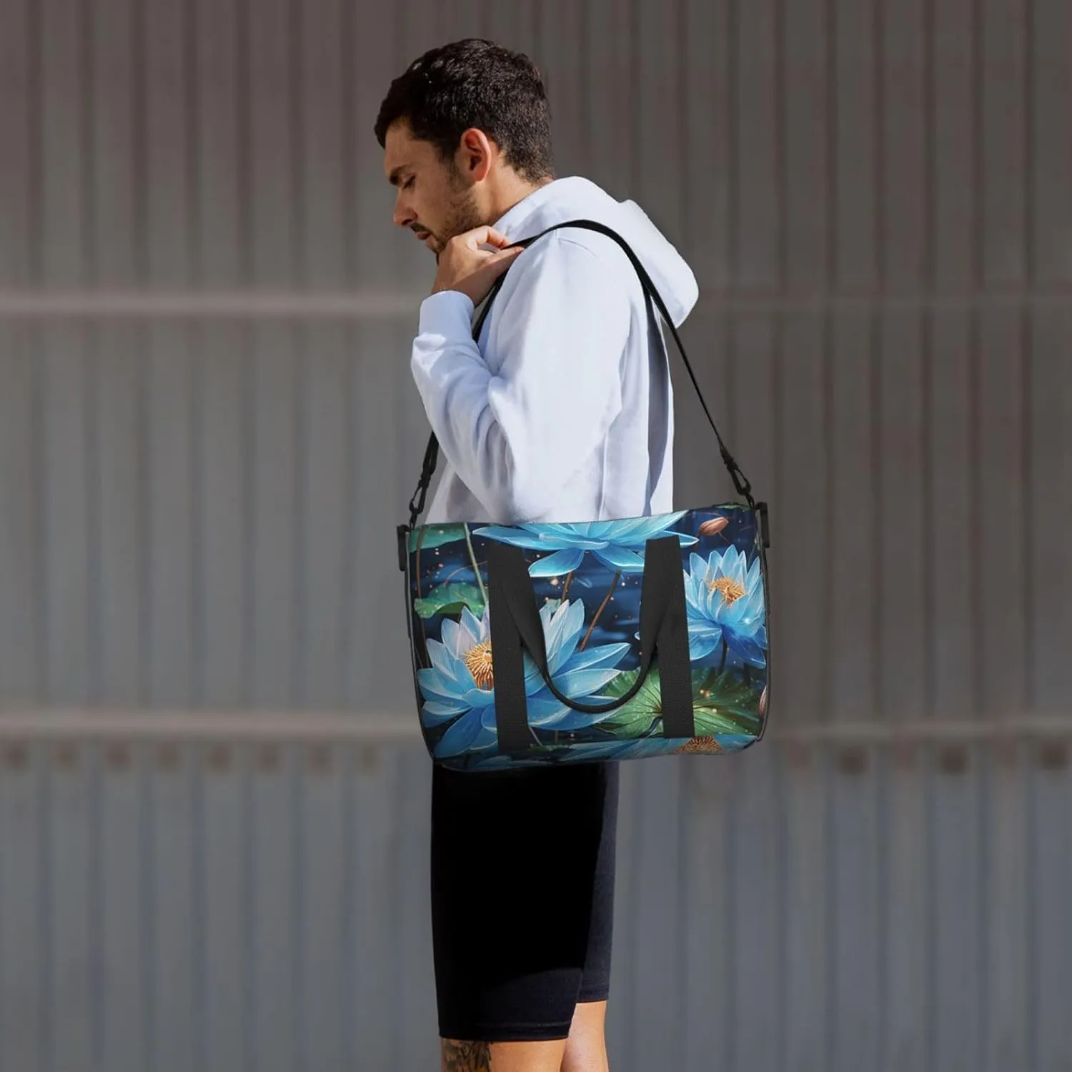 Gym Bag Blue dragonfly and lotus Duffel Bag for Men Women Travel Overnight Bag with Shoe Compartment Workout Bags