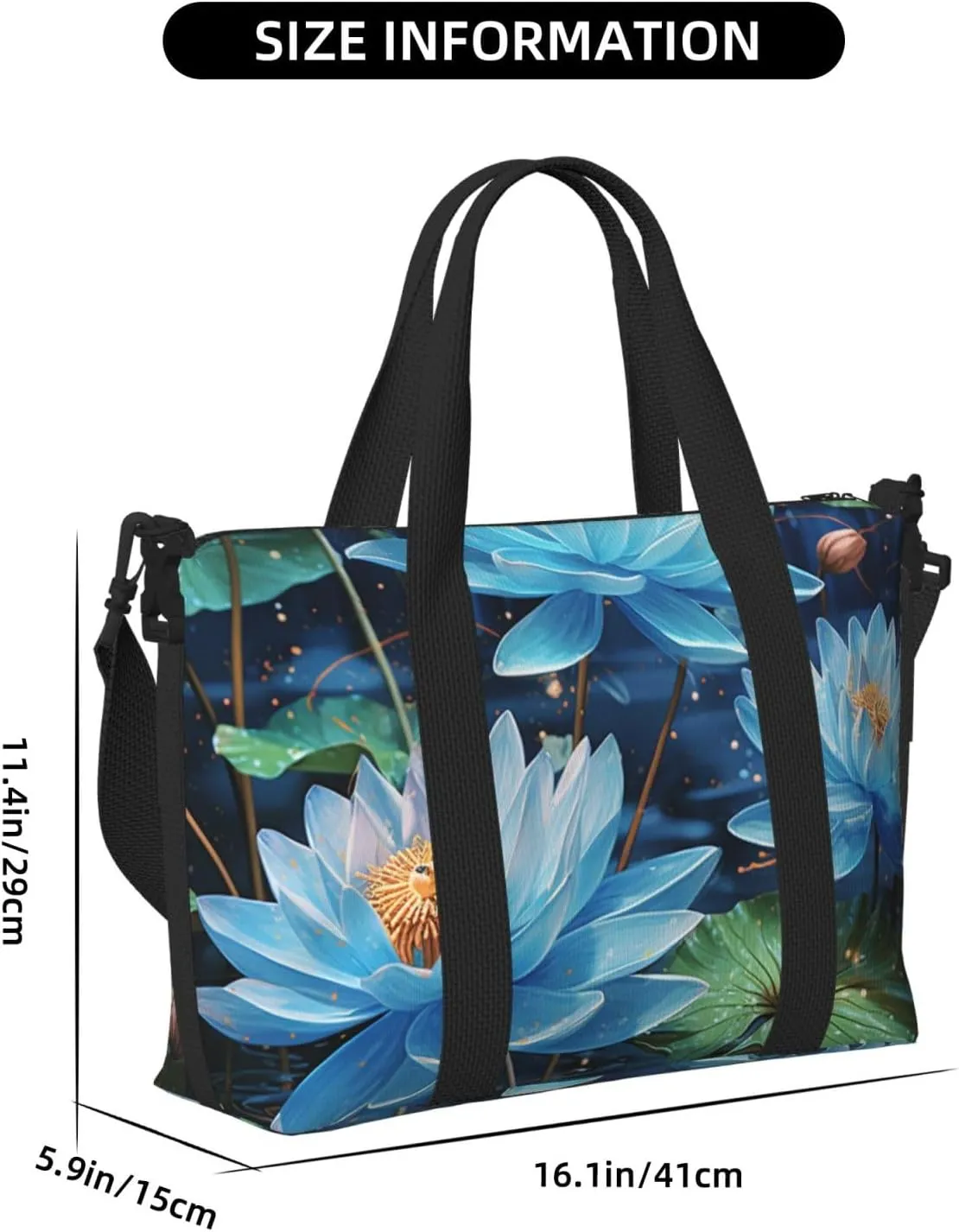 Gym Bag Blue dragonfly and lotus Duffel Bag for Men Women Travel Overnight Bag with Shoe Compartment Workout Bags