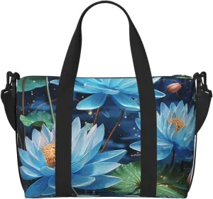 Gym Bag Blue dragonfly and lotus Duffel Bag for Men Women Travel Overnight Bag with Shoe Compartment Workout Bags