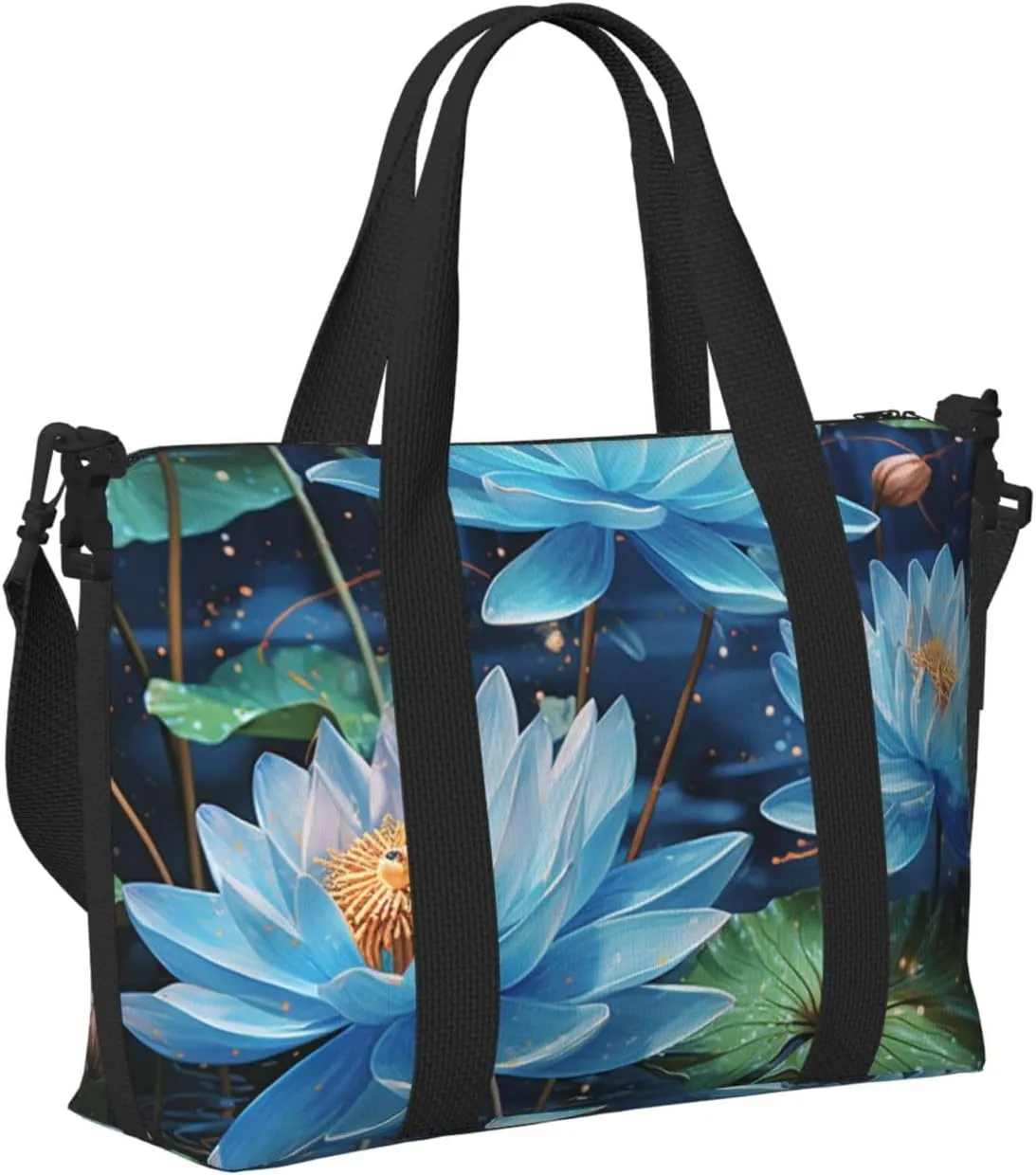 Gym Bag Blue dragonfly and lotus Duffel Bag for Men Women Travel Overnight Bag with Shoe Compartment Workout Bags