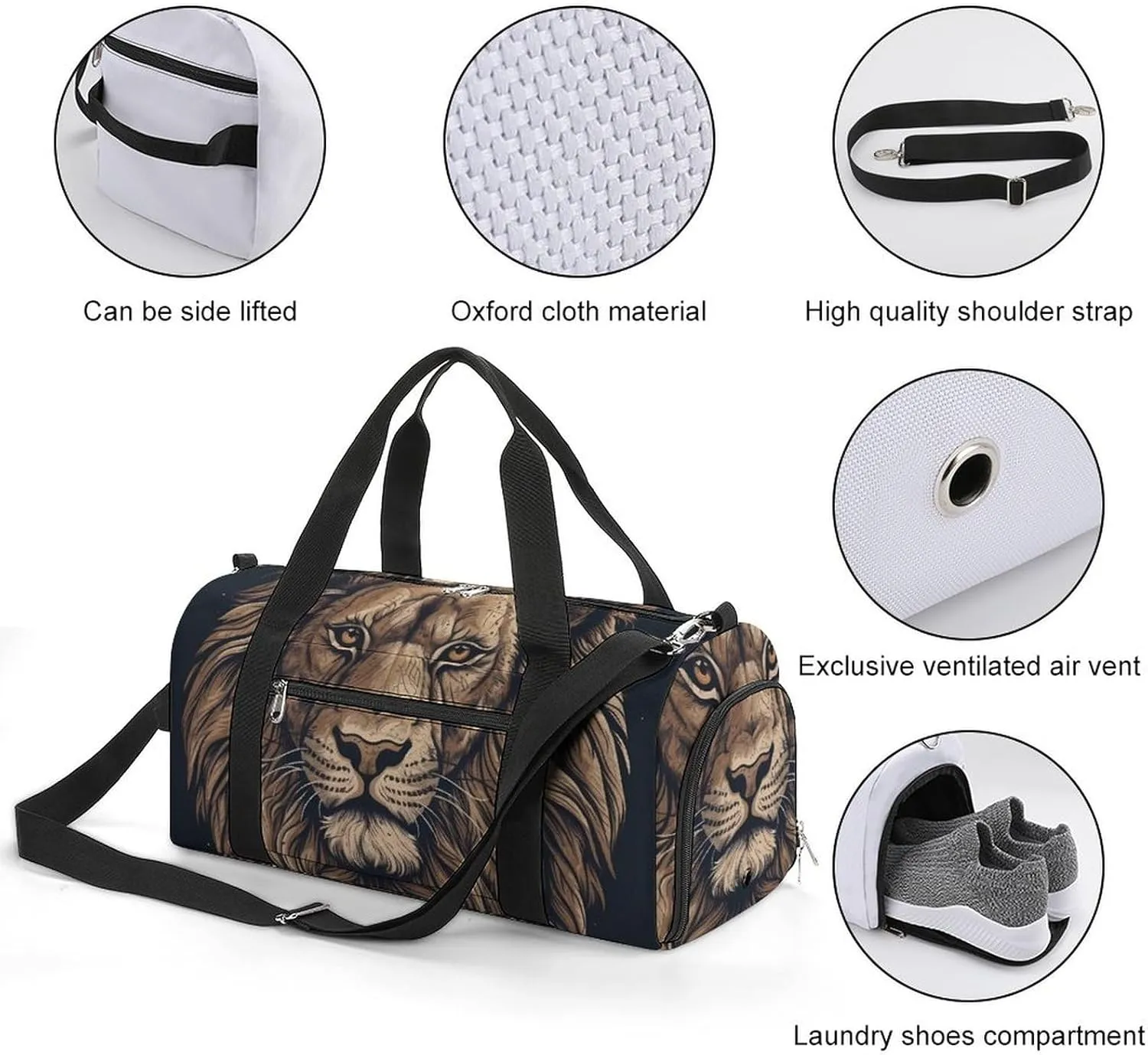 Gym Bag Cartoon Lion Duffel Bag for Men Women Travel Overnight Bag with Shoe Compartment Workout Bags
