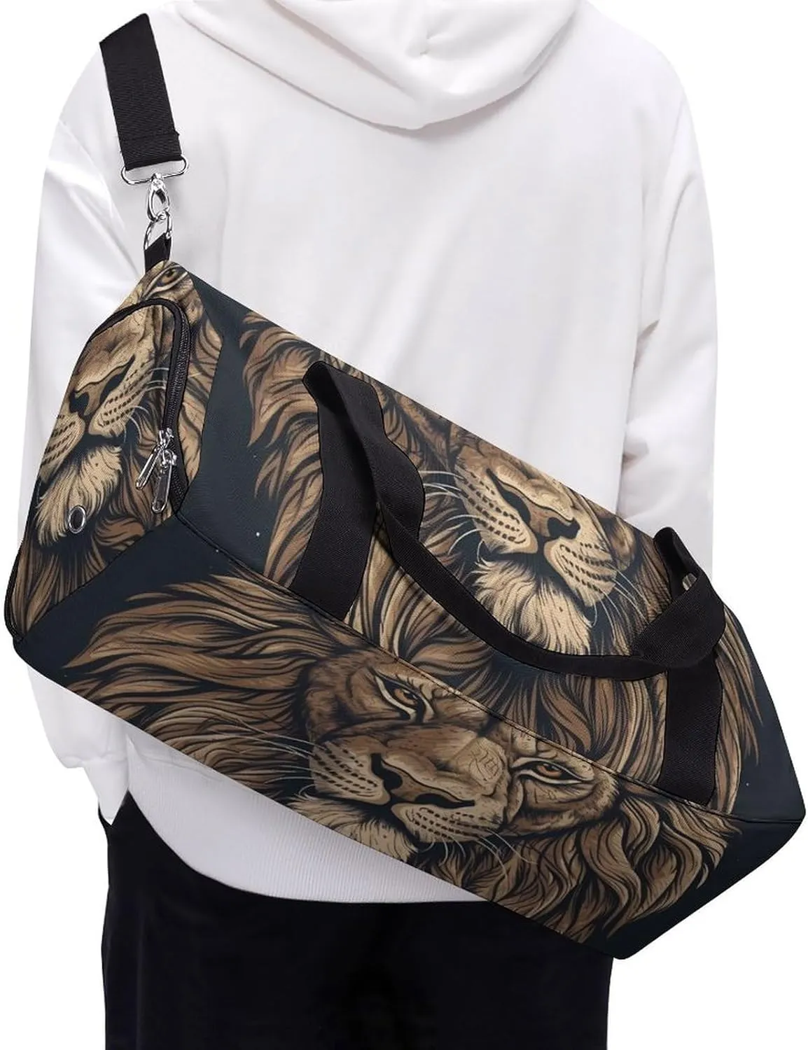 Gym Bag Cartoon Lion Duffel Bag for Men Women Travel Overnight Bag with Shoe Compartment Workout Bags