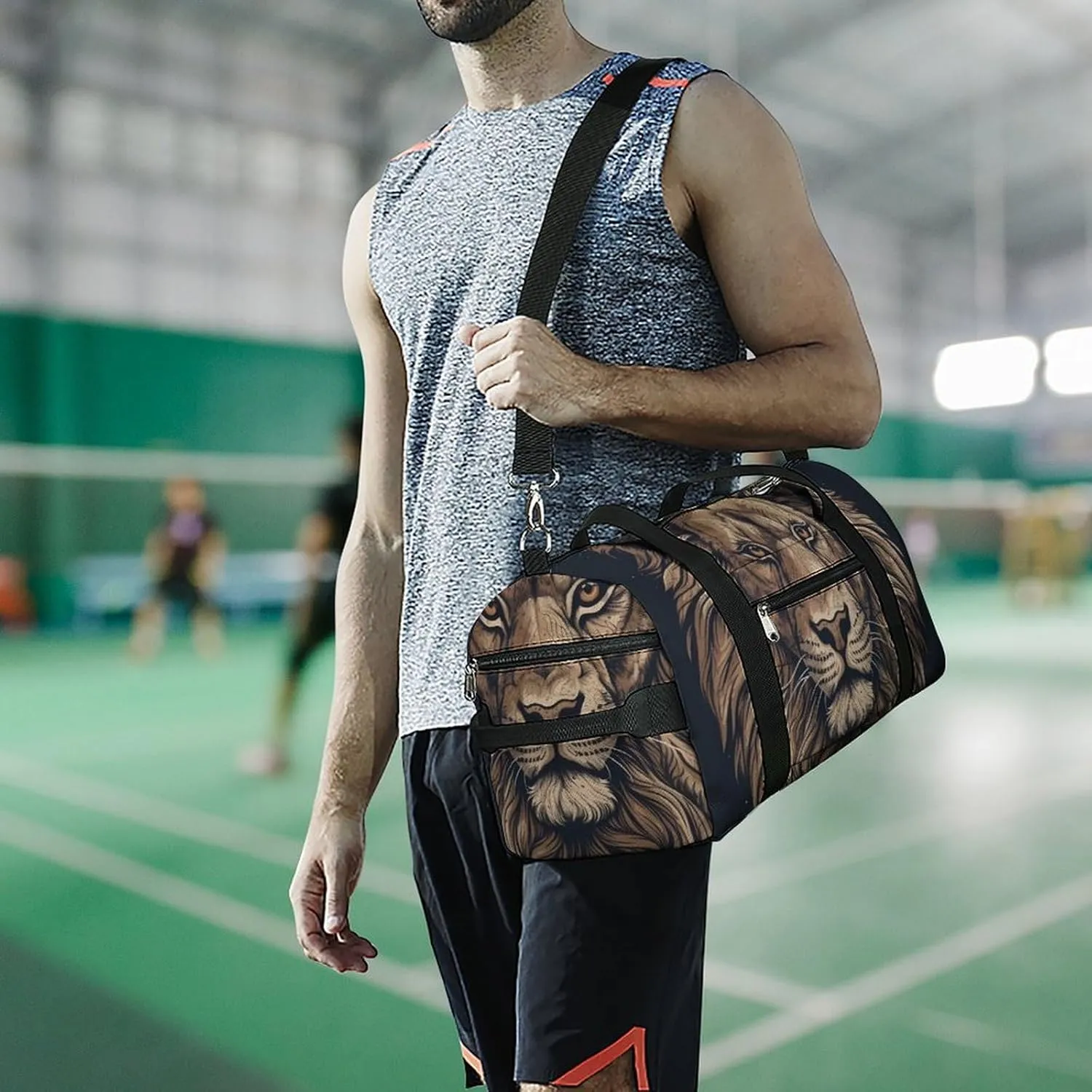 Gym Bag Cartoon Lion Duffel Bag for Men Women Travel Overnight Bag with Shoe Compartment Workout Bags