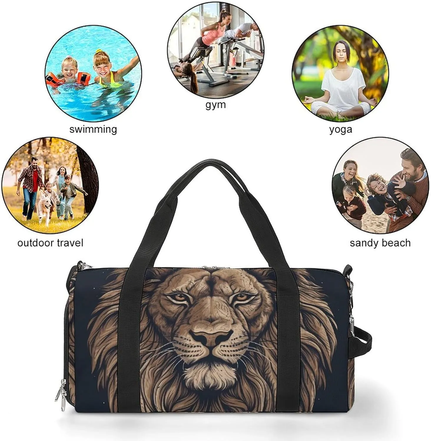 Gym Bag Cartoon Lion Duffel Bag for Men Women Travel Overnight Bag with Shoe Compartment Workout Bags