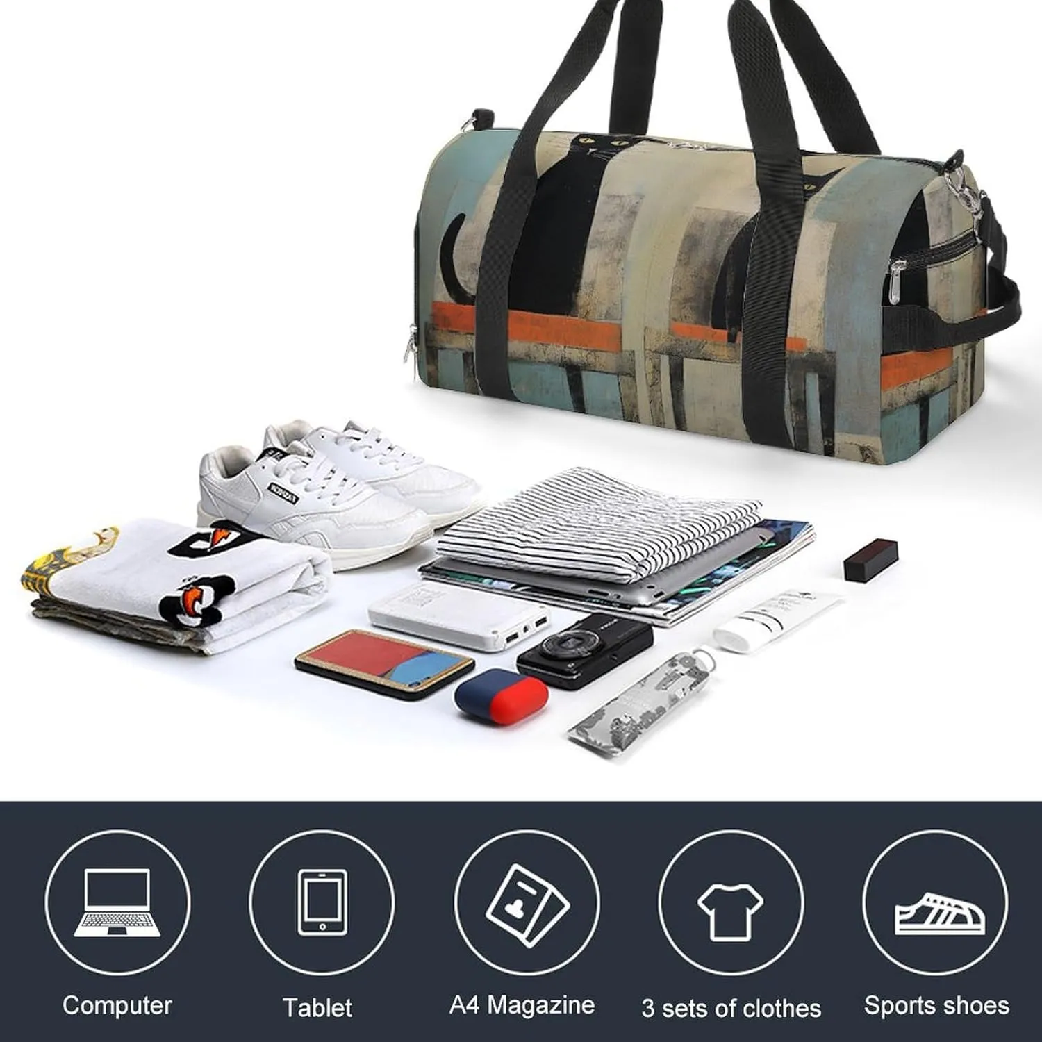 Gym Bag Cat And Chair Duffel Bag for Men Women Overnight Bag with Shoe Compartment Workout Bags