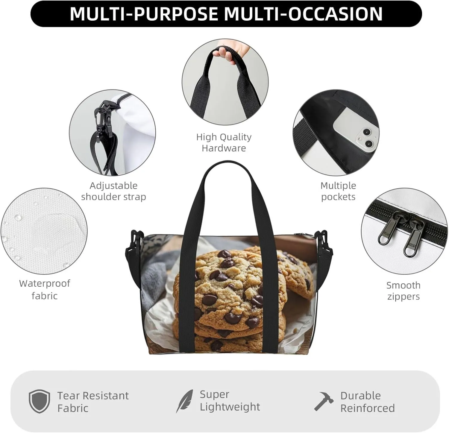 Gym Bag Chocolate Chip Cookies Duffel Bag for Men Women Travel Overnight Bag with Shoe Compartment Workout Bags
