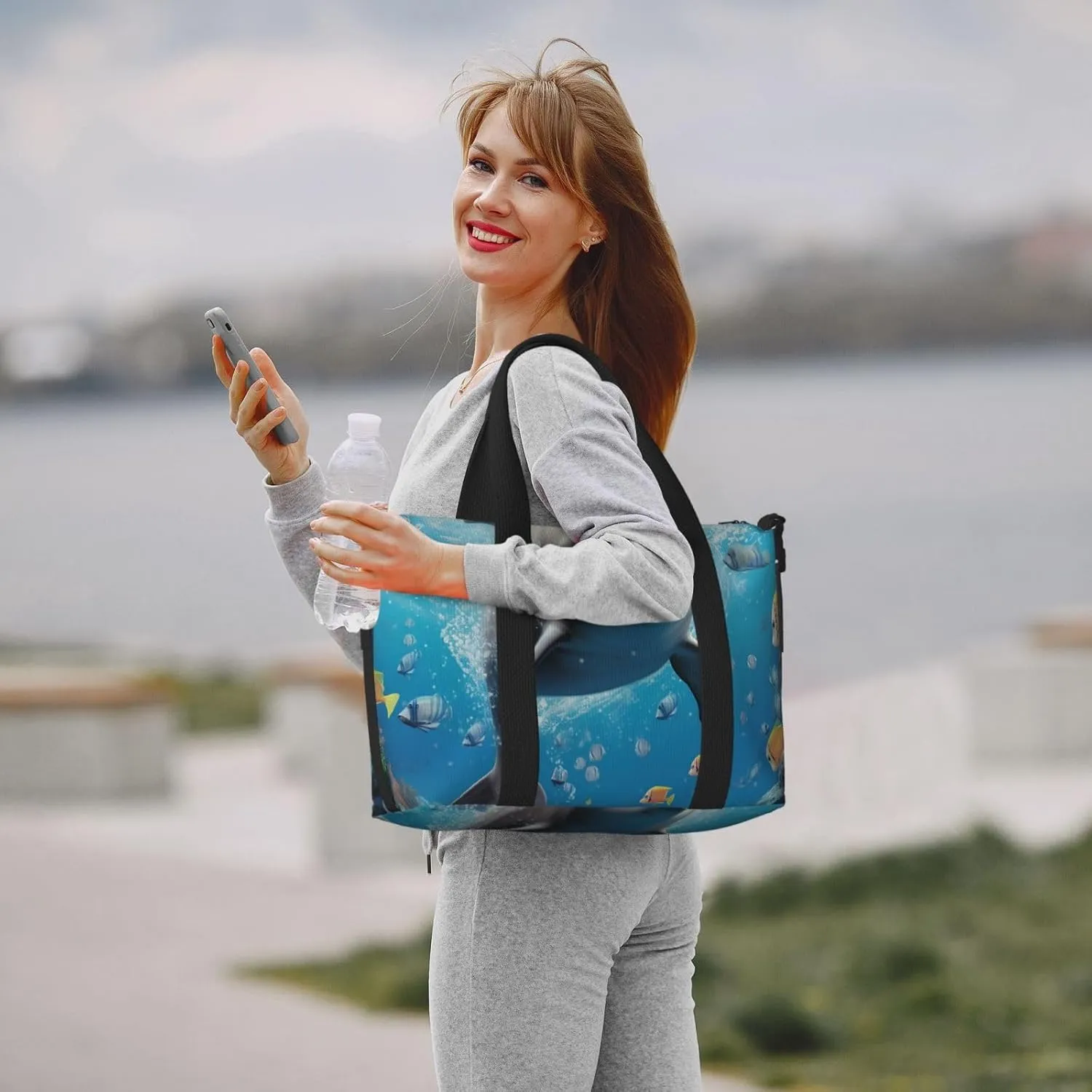 Gym Bag Cute Dolphin Duffel Bag for Men Women Travel Overnight Bag with Shoe Compartment Workout Bags