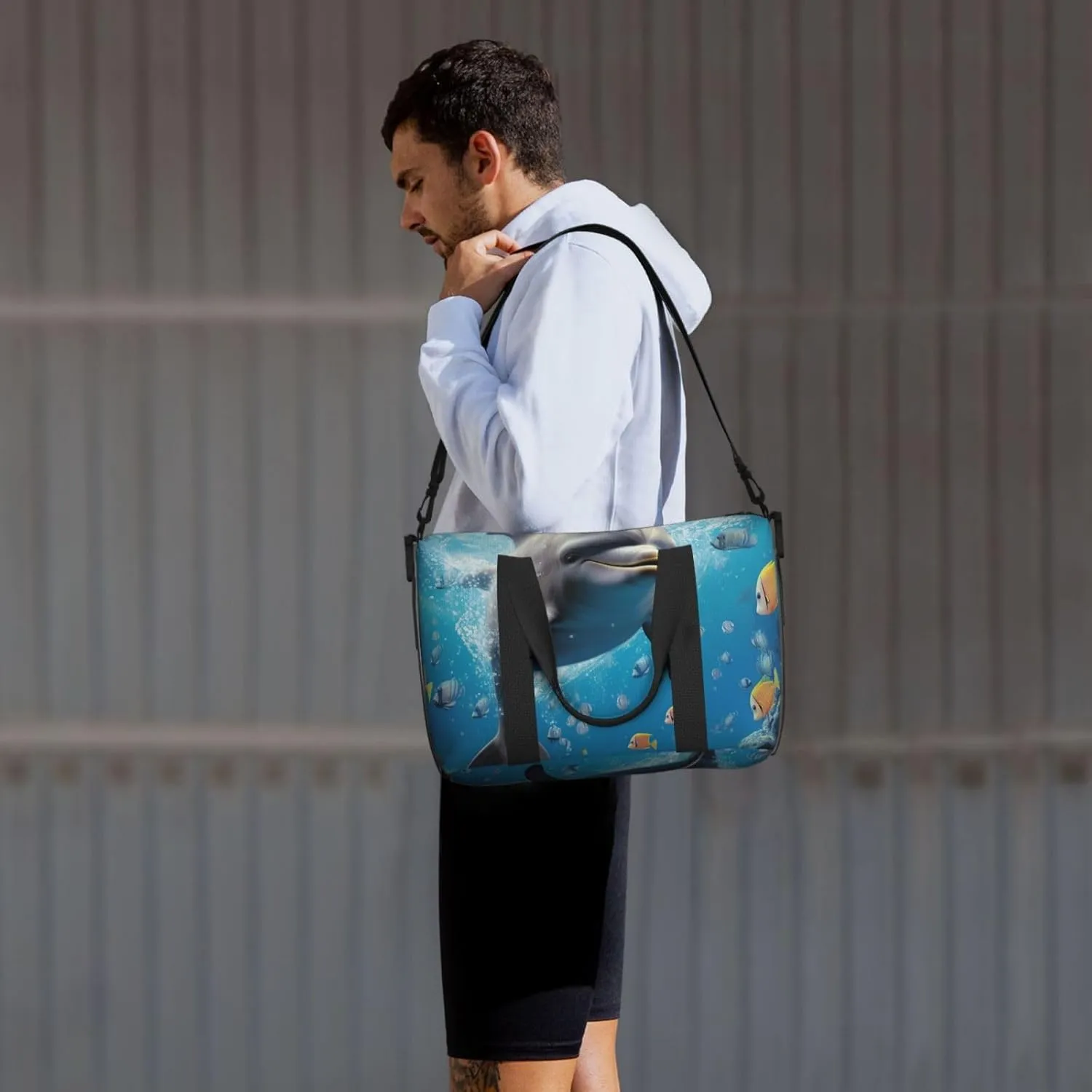 Gym Bag Cute Dolphin Duffel Bag for Men Women Travel Overnight Bag with Shoe Compartment Workout Bags