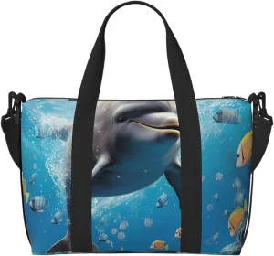Gym Bag Cute Dolphin Duffel Bag for Men Women Travel Overnight Bag with Shoe Compartment Workout Bags