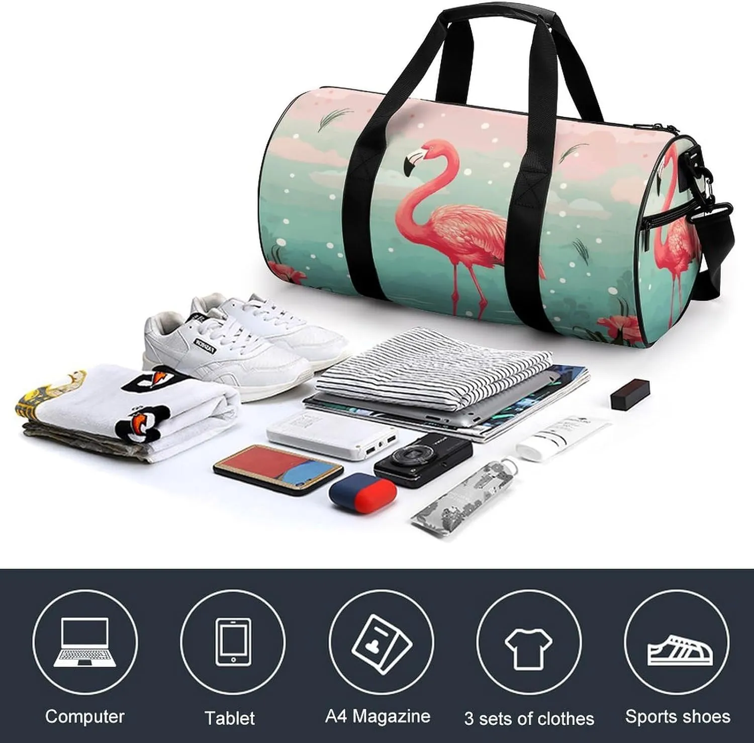 Gym Bag Flamingos Duffel Bag for Men Women Overnight Bag with Shoe Compartment Workout Bags