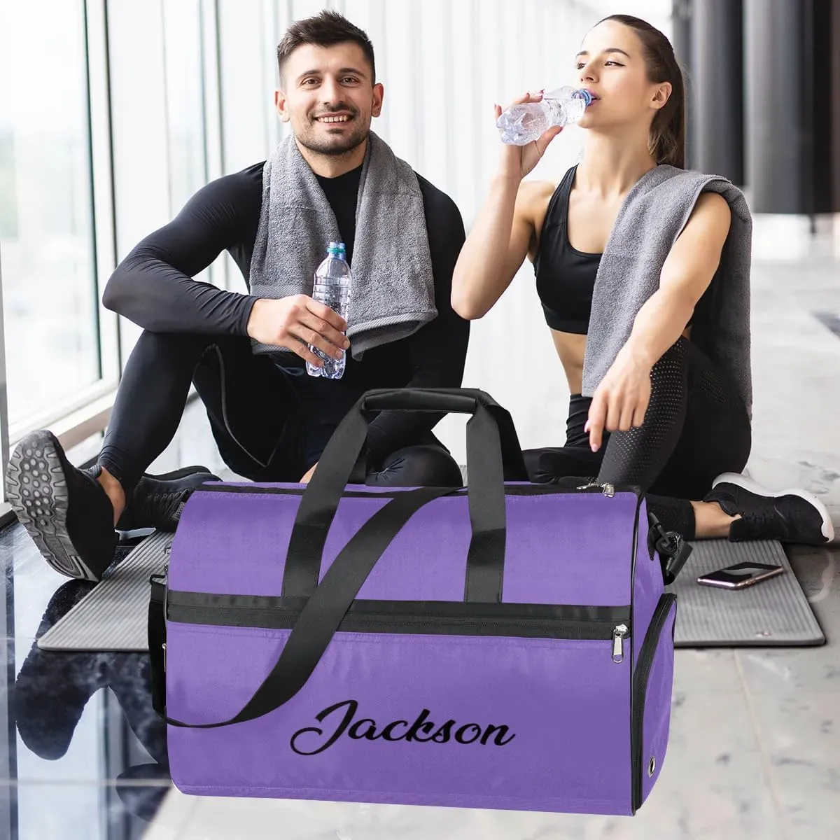 Gym-Bag for Women Purple Duffel-Bag Luggage Bag with-Shoe-Storage Large Weekender Carry on Bags Custom-Travel-Bag for Women