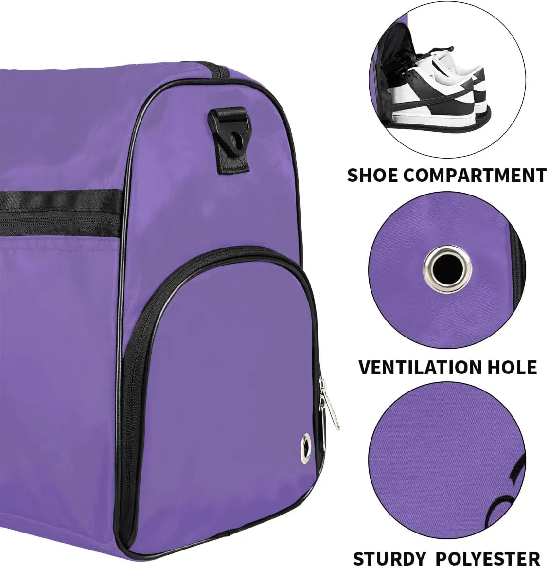 Gym-Bag for Women Purple Duffel-Bag Luggage Bag with-Shoe-Storage Large Weekender Carry on Bags Custom-Travel-Bag for Women