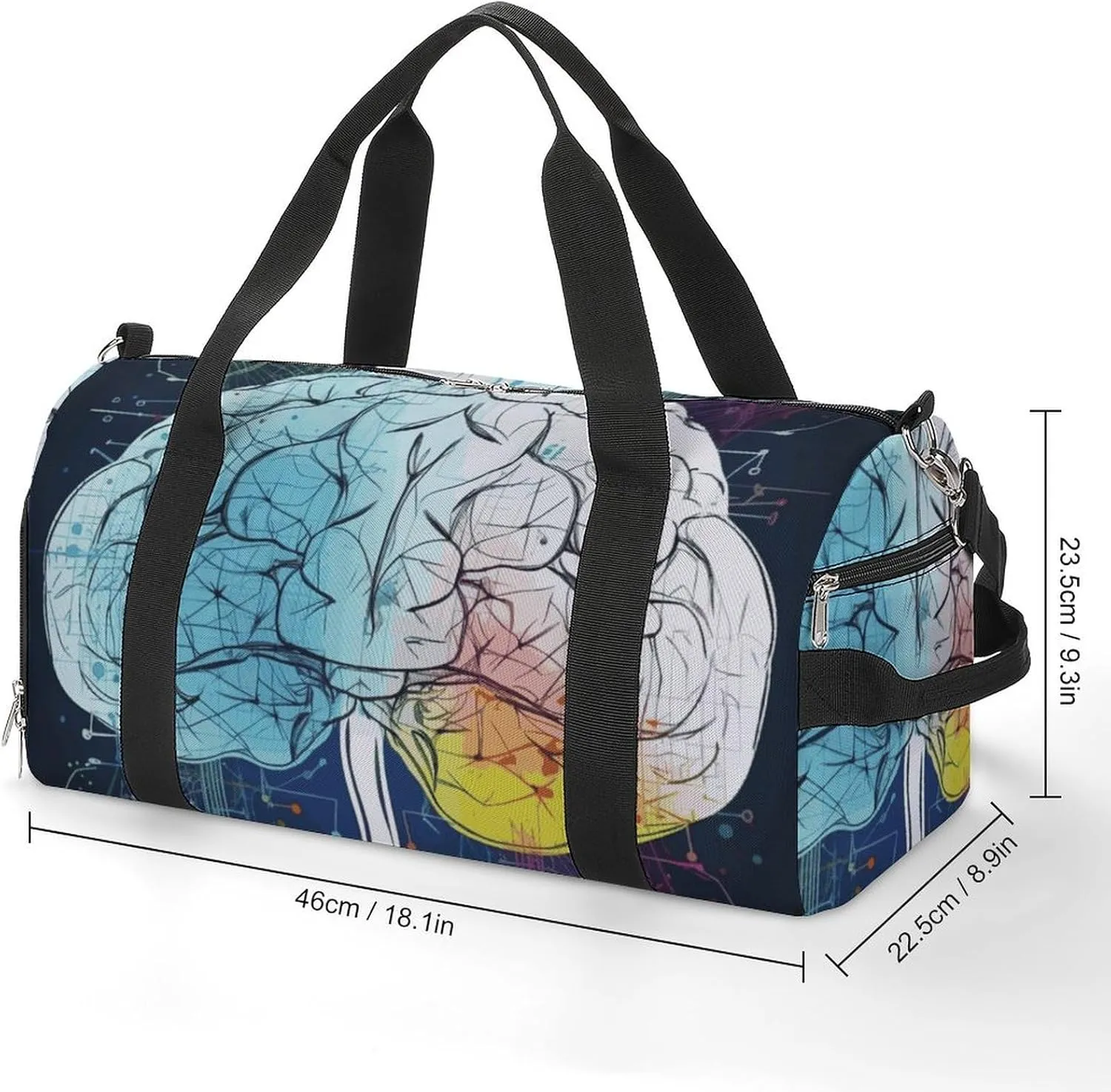 Gym Bag Geometry Brain Image with Science Duffel Bag for Men Women Overnight Bag with Shoe Compartment Workout Bags