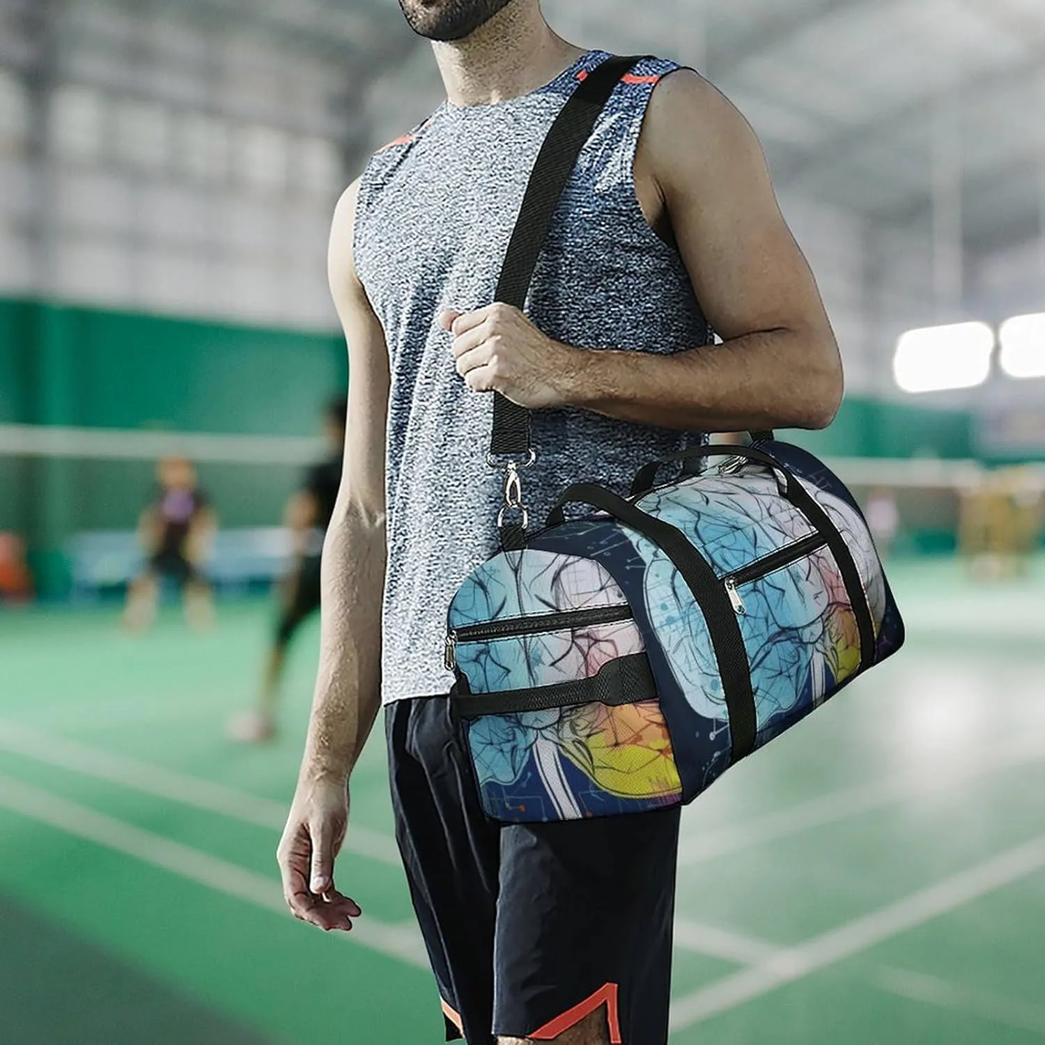 Gym Bag Geometry Brain Image with Science Duffel Bag for Men Women Overnight Bag with Shoe Compartment Workout Bags