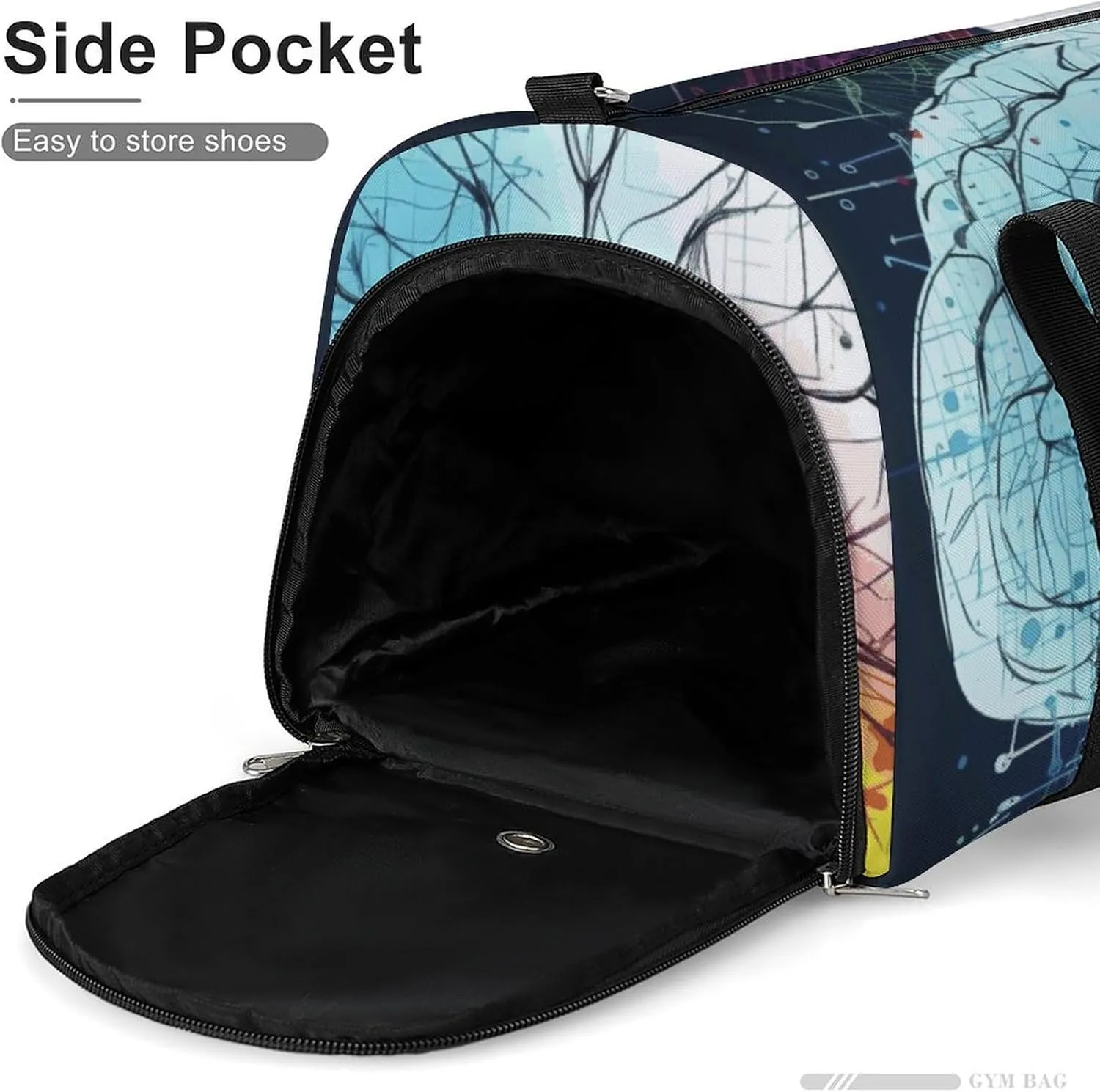 Gym Bag Geometry Brain Image with Science Duffel Bag for Men Women Overnight Bag with Shoe Compartment Workout Bags
