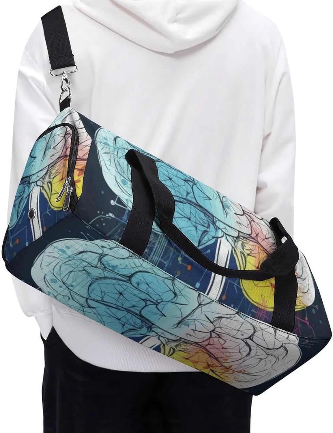 Gym Bag Geometry Brain Image with Science Duffel Bag for Men Women Overnight Bag with Shoe Compartment Workout Bags