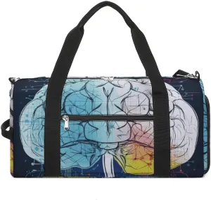 Gym Bag Geometry Brain Image with Science Duffel Bag for Men Women Overnight Bag with Shoe Compartment Workout Bags