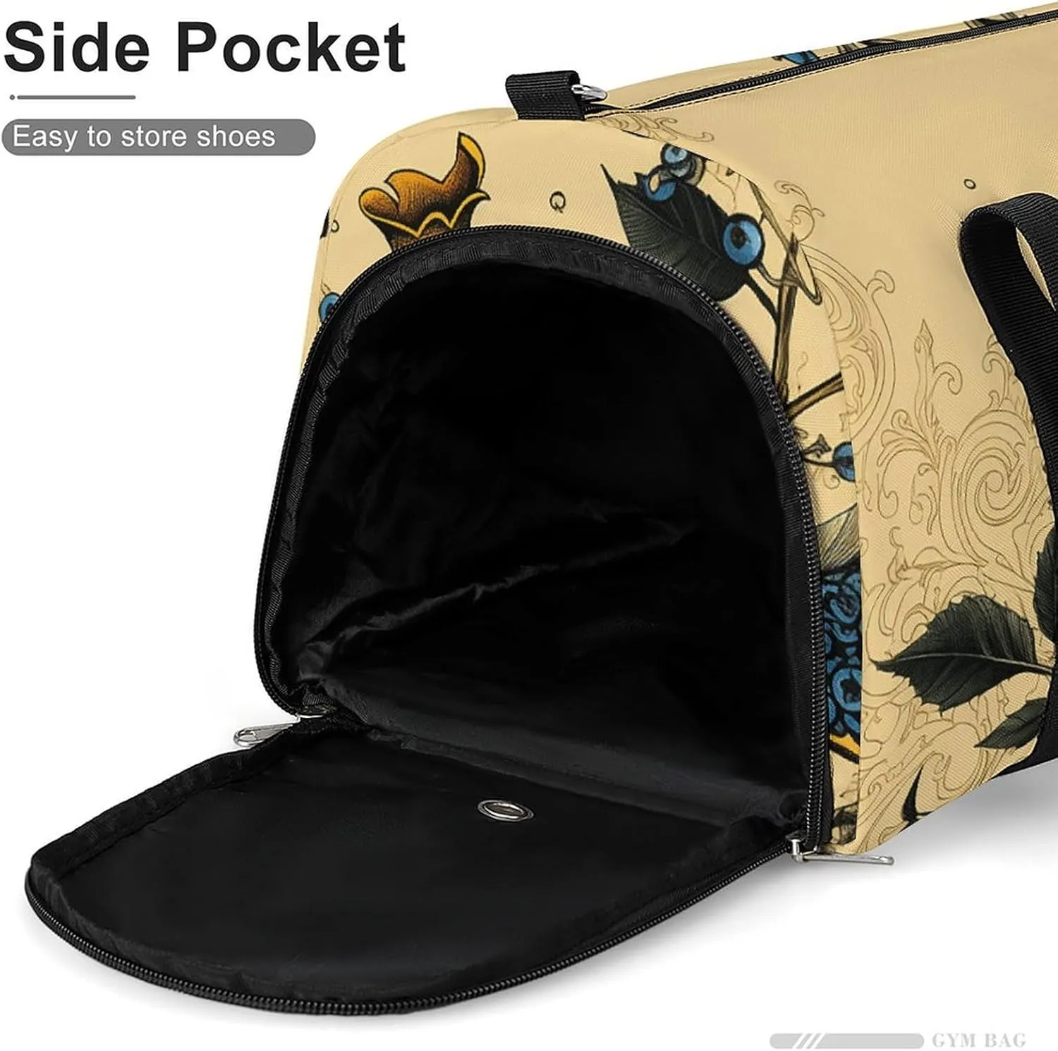 Gym Bag Indigo And Beige Duffel Bag for Men Women Overnight Bag with Shoe Compartment Workout Bags