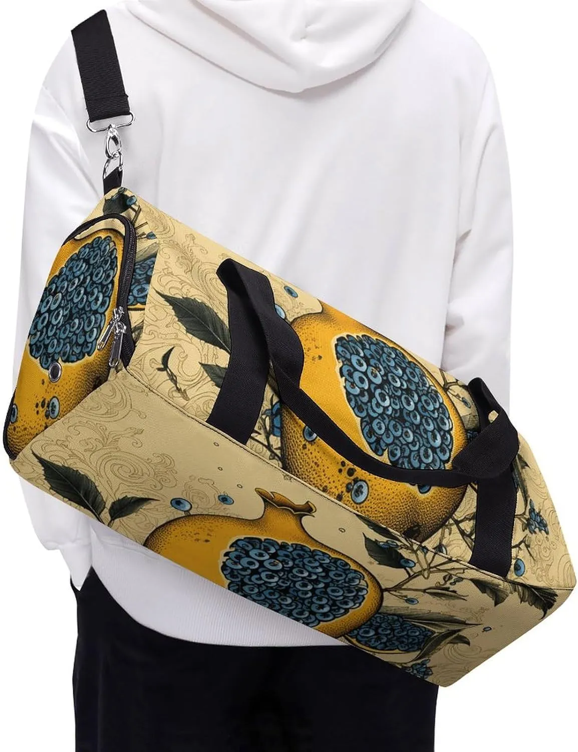 Gym Bag Indigo And Beige Duffel Bag for Men Women Overnight Bag with Shoe Compartment Workout Bags