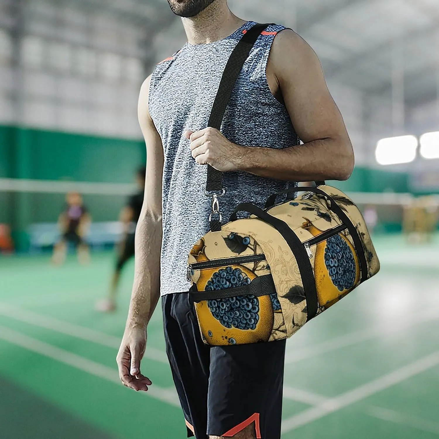 Gym Bag Indigo And Beige Duffel Bag for Men Women Overnight Bag with Shoe Compartment Workout Bags