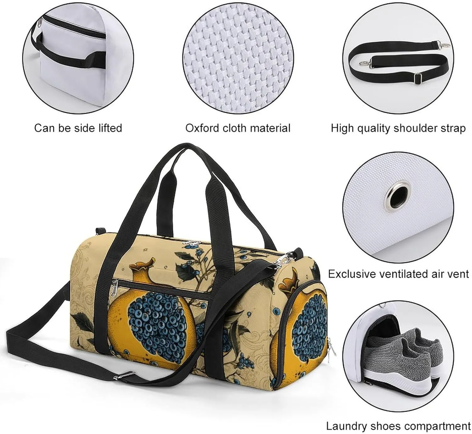 Gym Bag Indigo And Beige Duffel Bag for Men Women Overnight Bag with Shoe Compartment Workout Bags