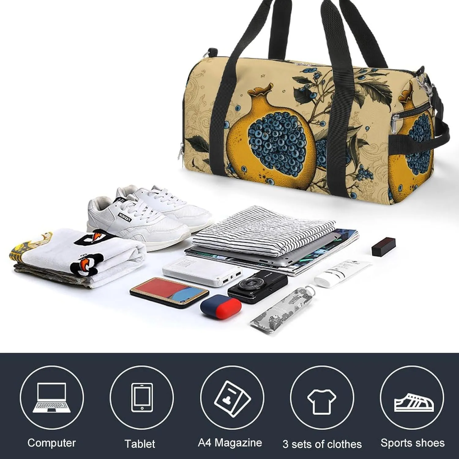 Gym Bag Indigo And Beige Duffel Bag for Men Women Overnight Bag with Shoe Compartment Workout Bags