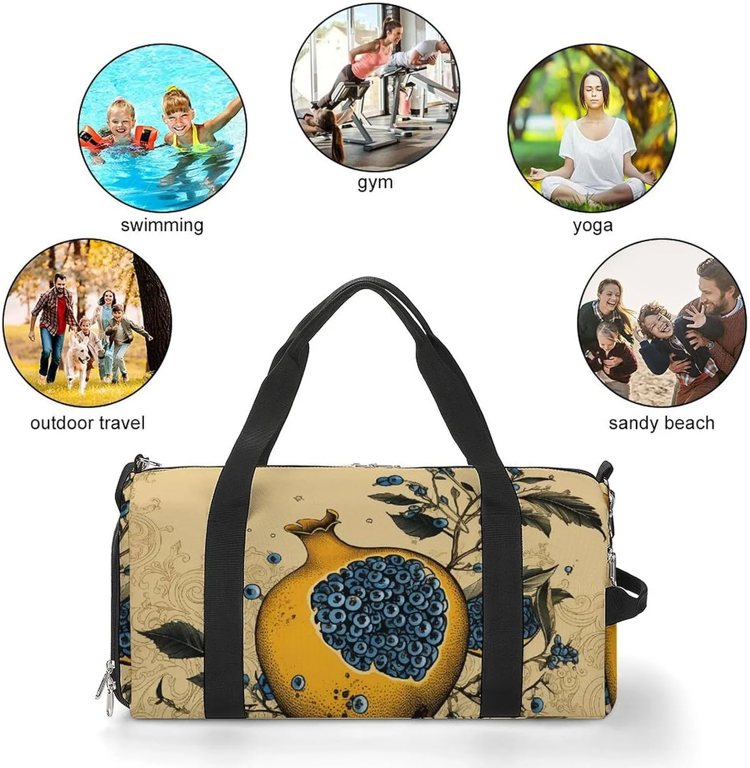 Gym Bag Indigo And Beige Duffel Bag for Men Women Overnight Bag with Shoe Compartment Workout Bags