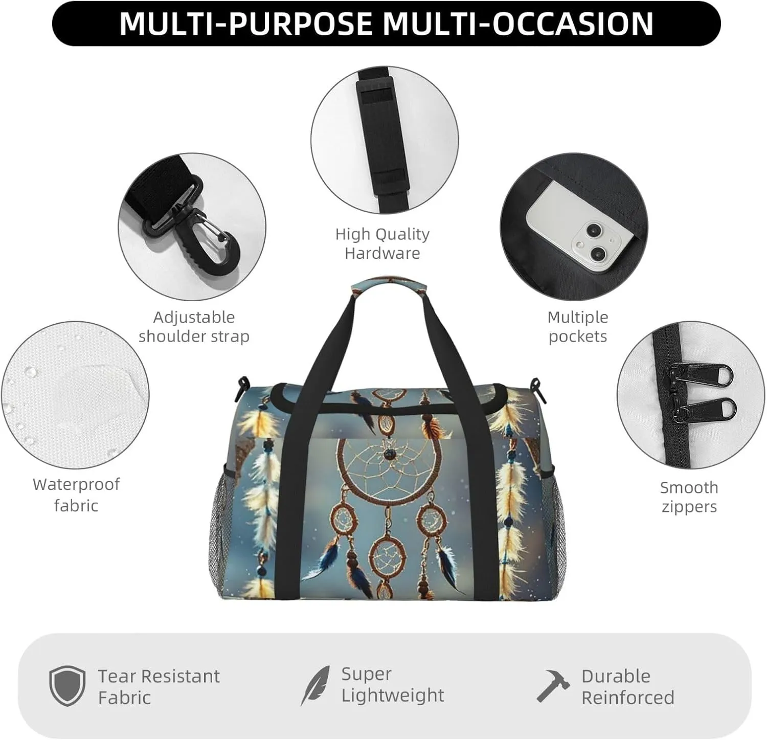 Gym Bag Native American Dream Catcher3 Duffel Bag for Men Women Travel Overnight Bag with Shoe Compartment Workout Bags