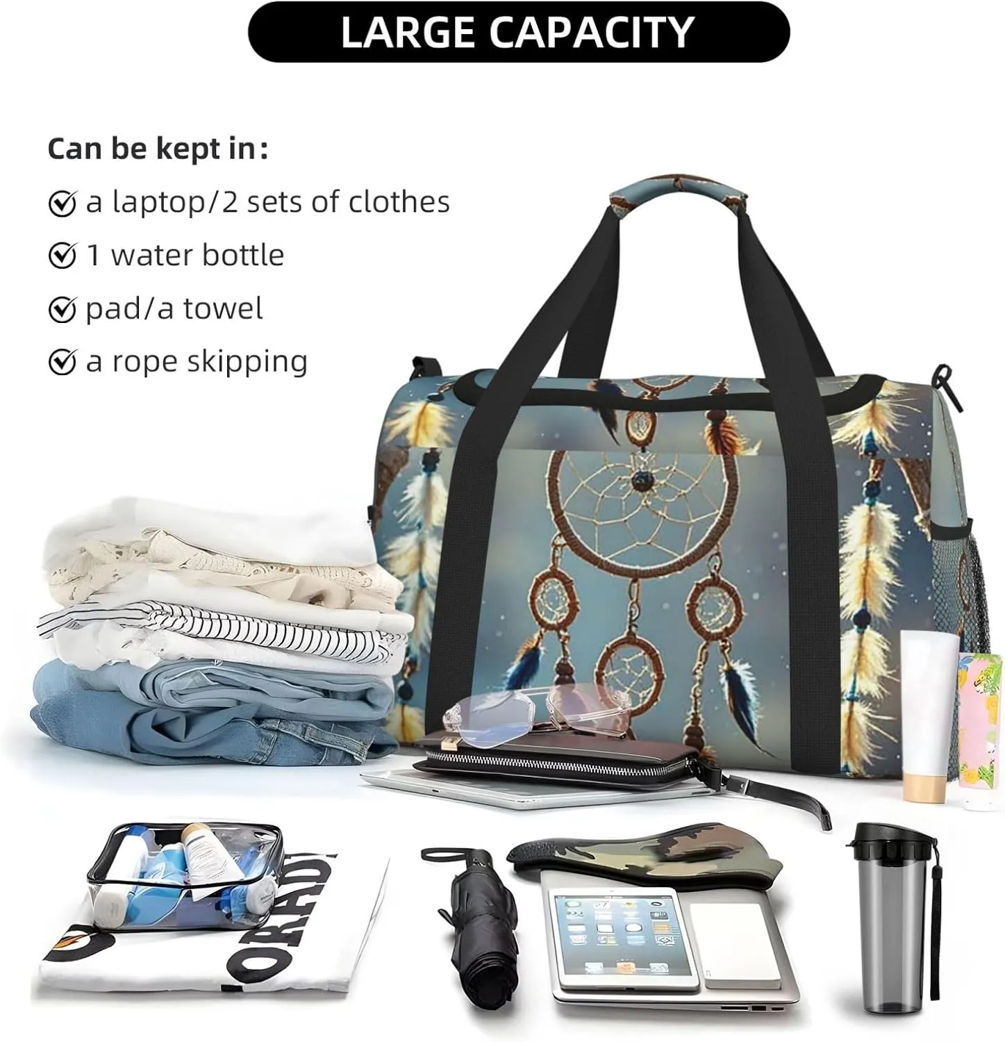 Gym Bag Native American Dream Catcher3 Duffel Bag for Men Women Travel Overnight Bag with Shoe Compartment Workout Bags