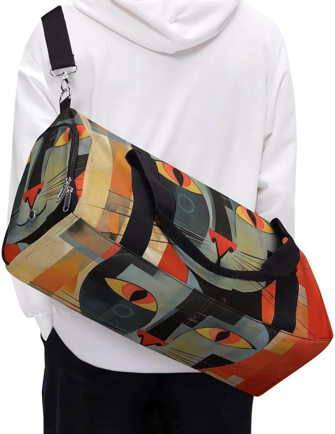 Gym Bag Orange Red Eyes Cat Duffel Bag for Men Women Overnight Bag with Shoe Compartment Workout Bags