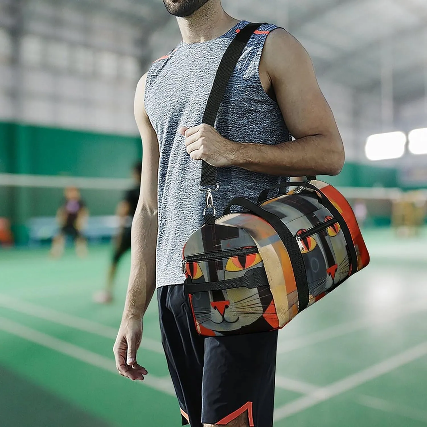 Gym Bag Orange Red Eyes Cat Duffel Bag for Men Women Overnight Bag with Shoe Compartment Workout Bags